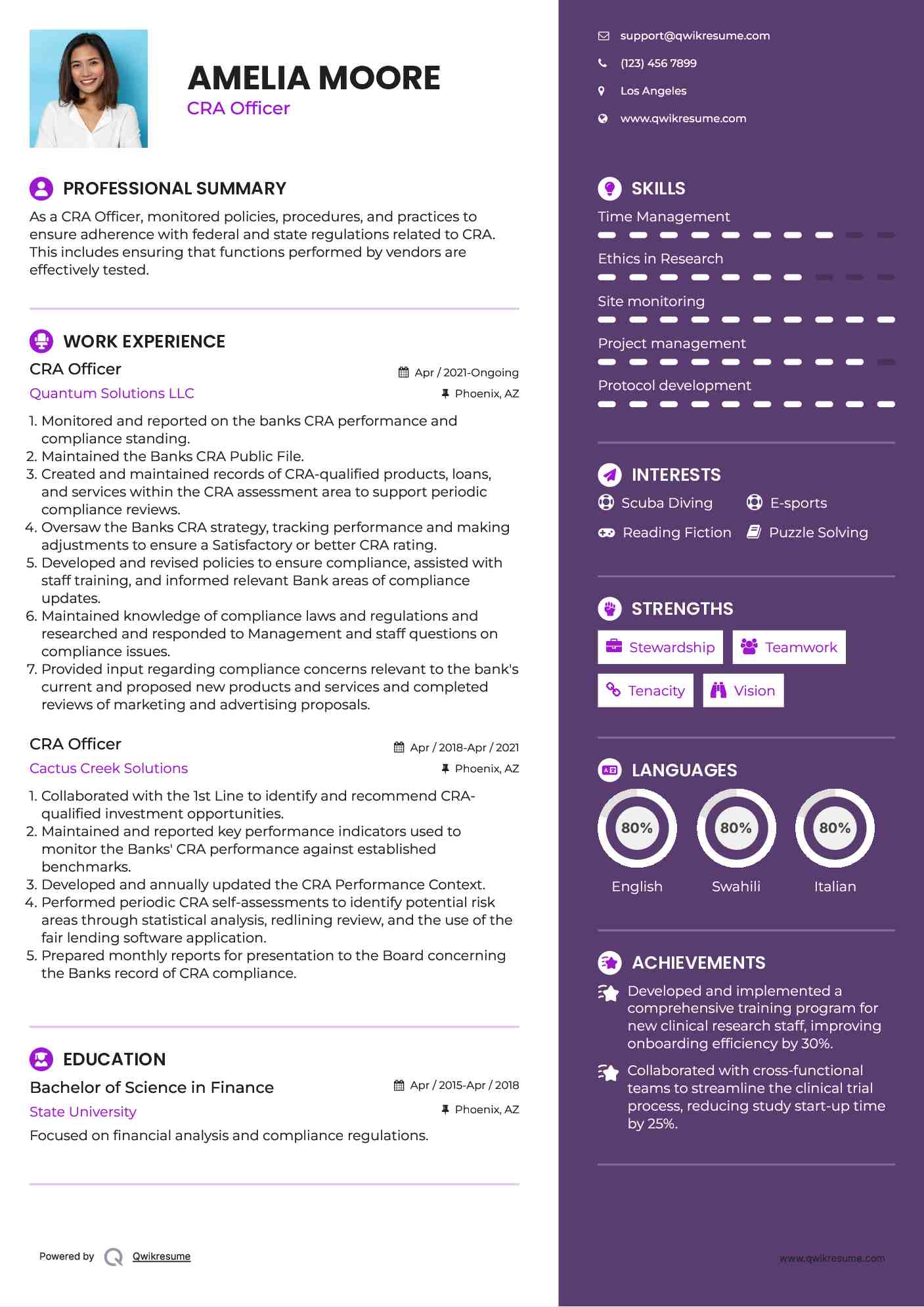 CRA Officer Resume Model