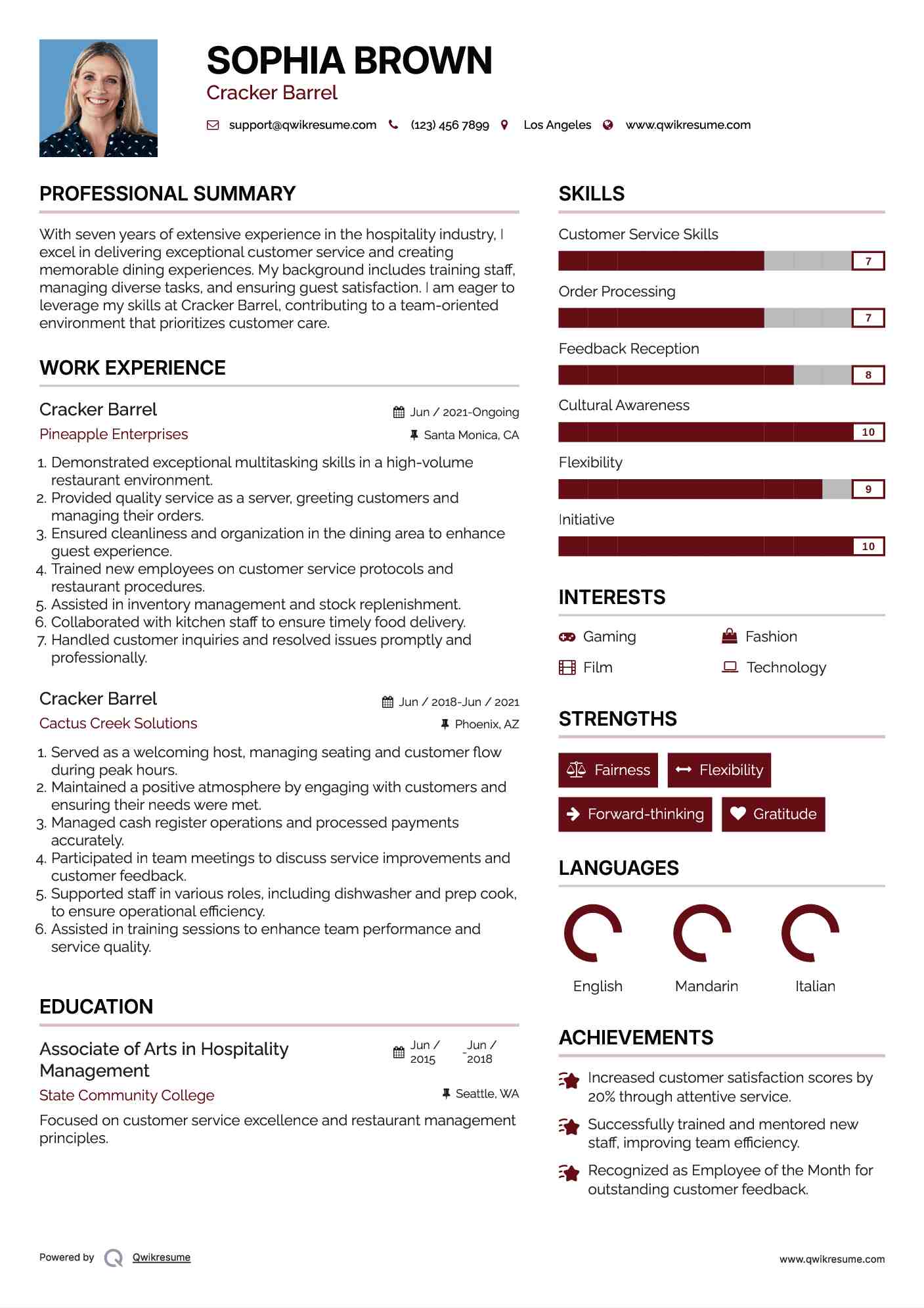 Cracker Barrel Resume Template