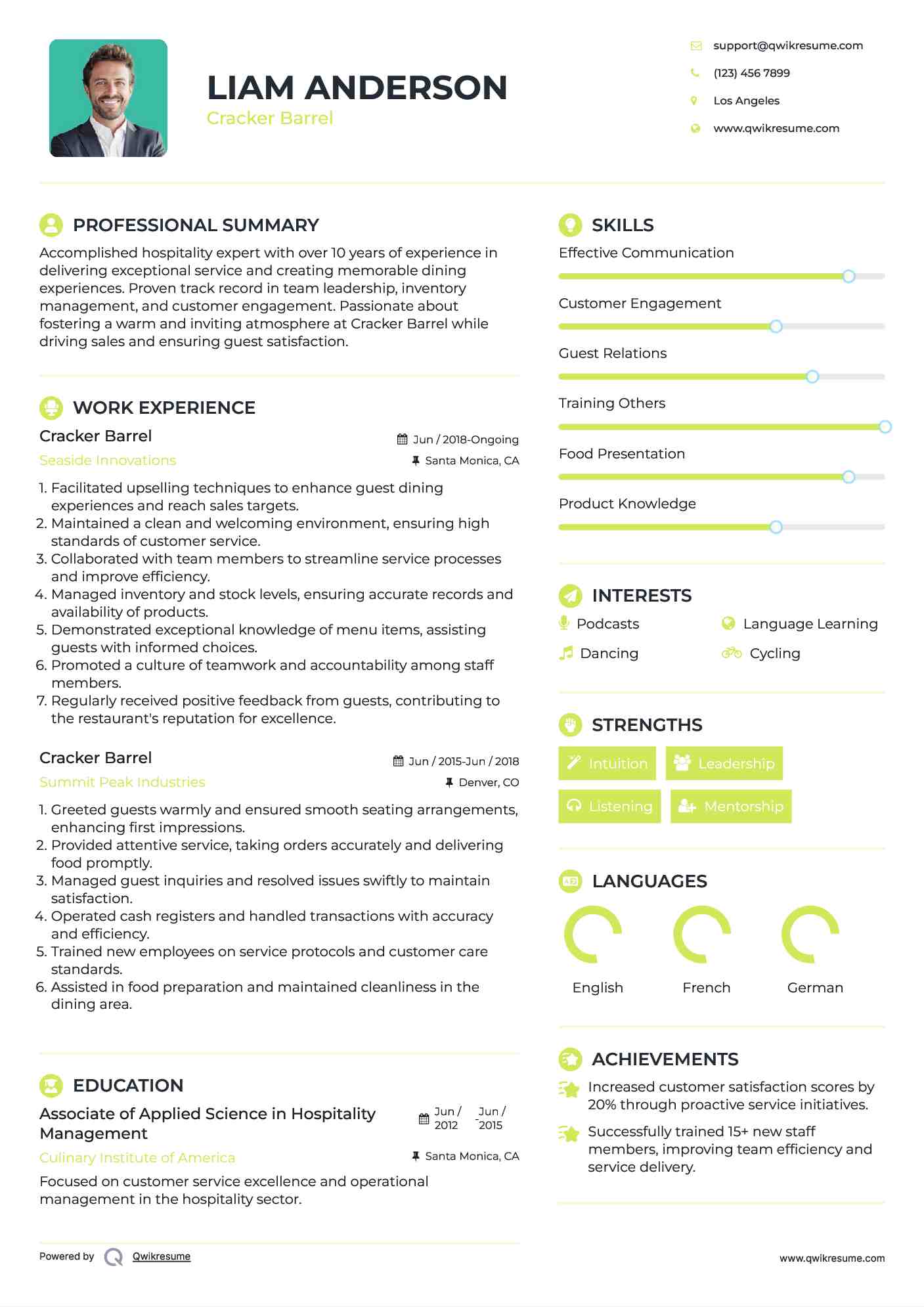 Cracker Barrel Resume Template