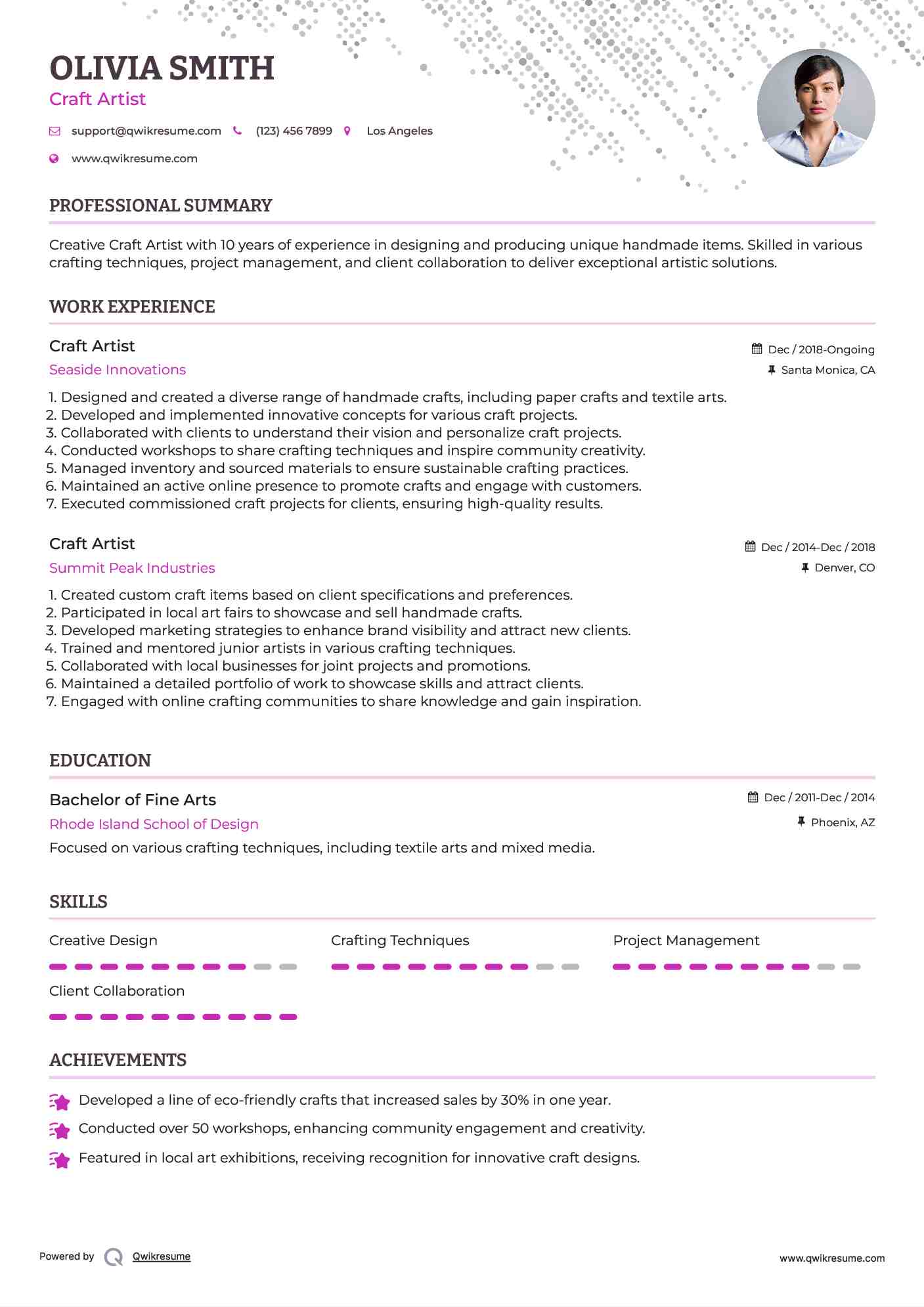 Craft Artist Resume Format
