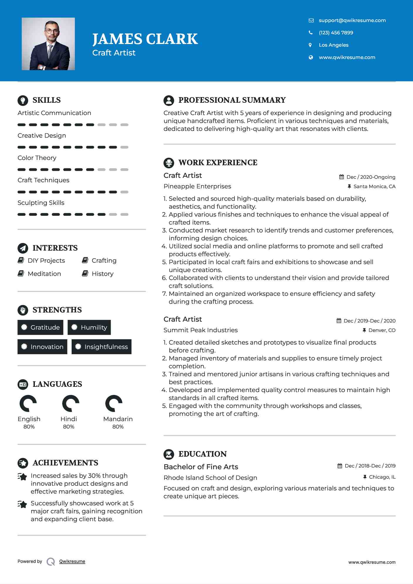 Craft Artist Resume Template