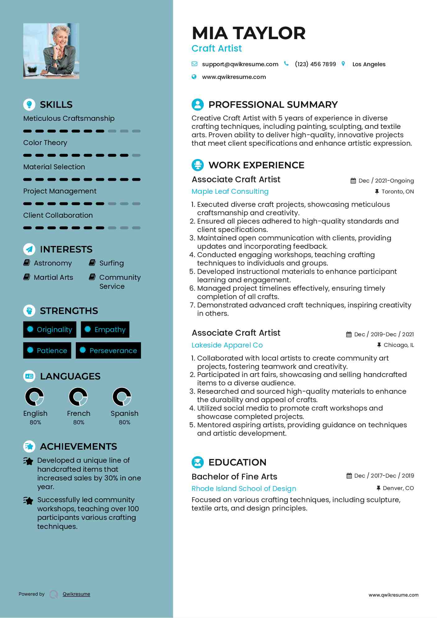 Associate Craft Artist Resume Template