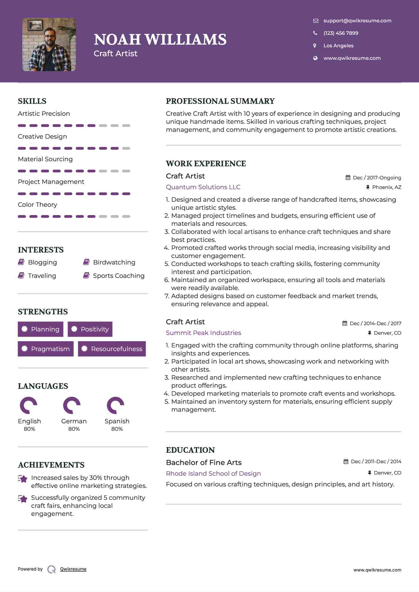 Craft Artist Resume Format