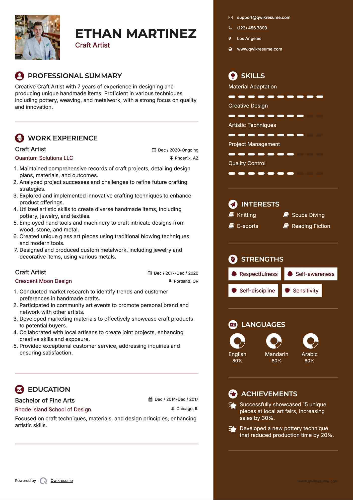 Craft Artist Resume Format