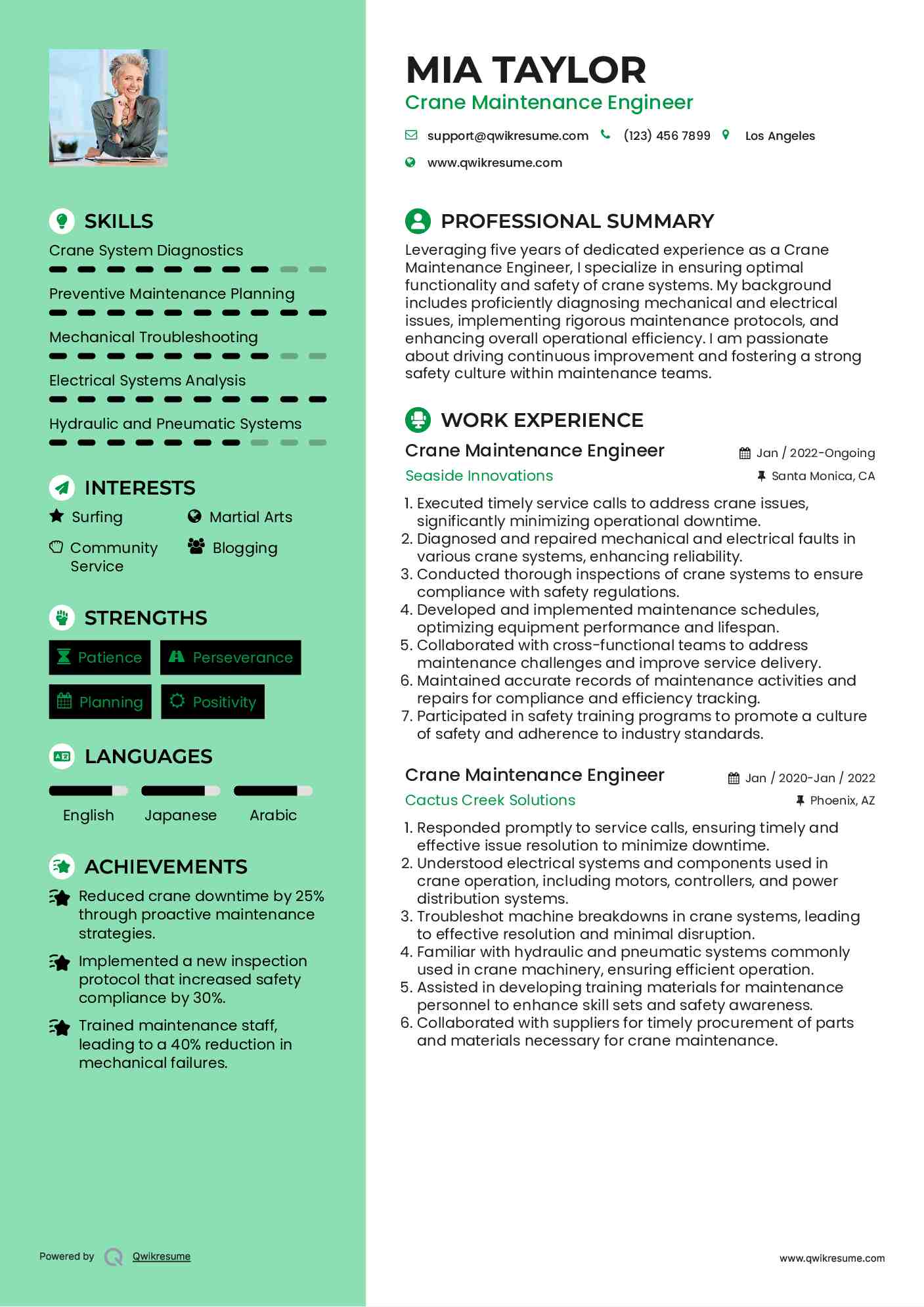 Crane Maintenance Engineer Resume Format