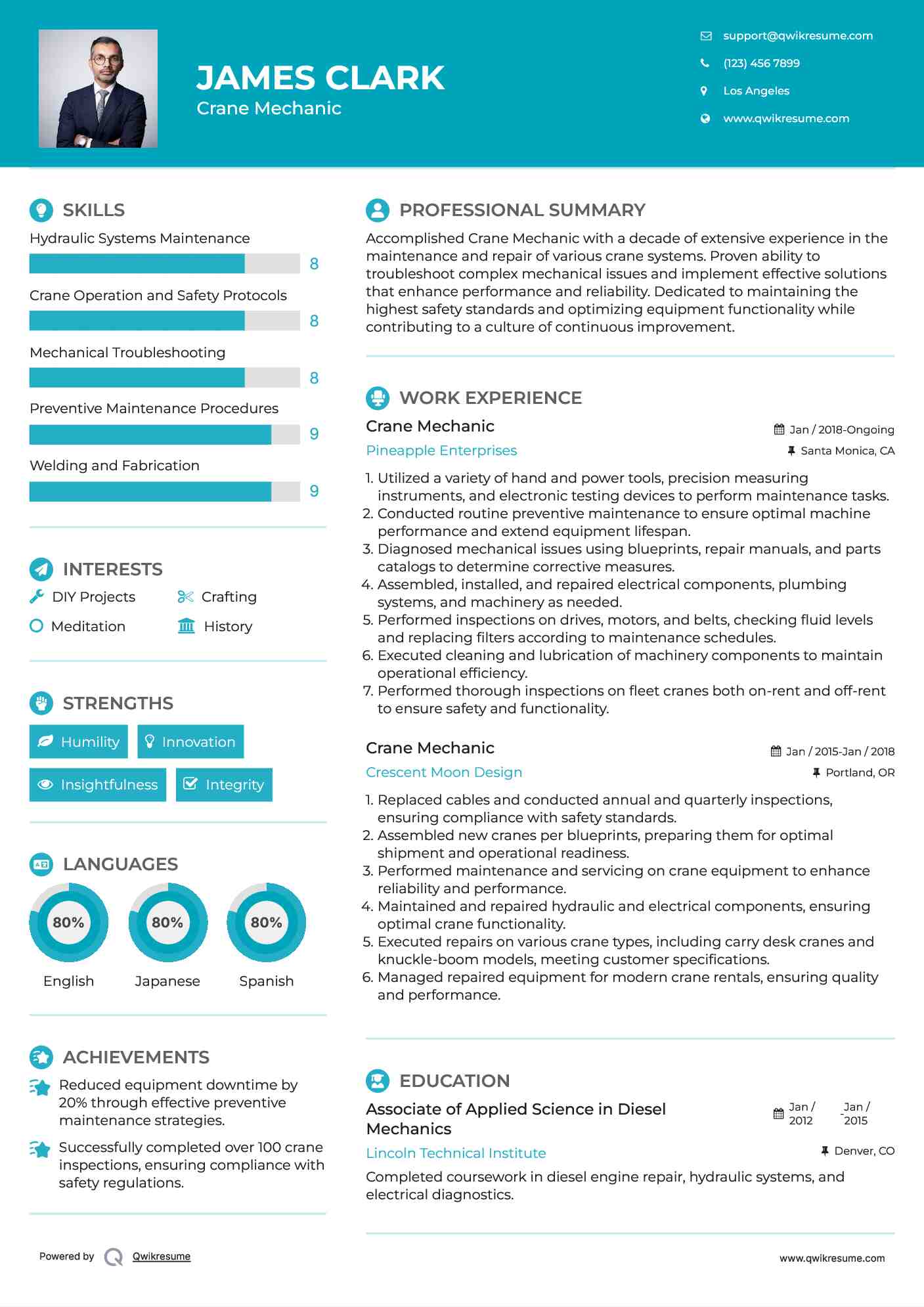 Crane Mechanic Resume Format