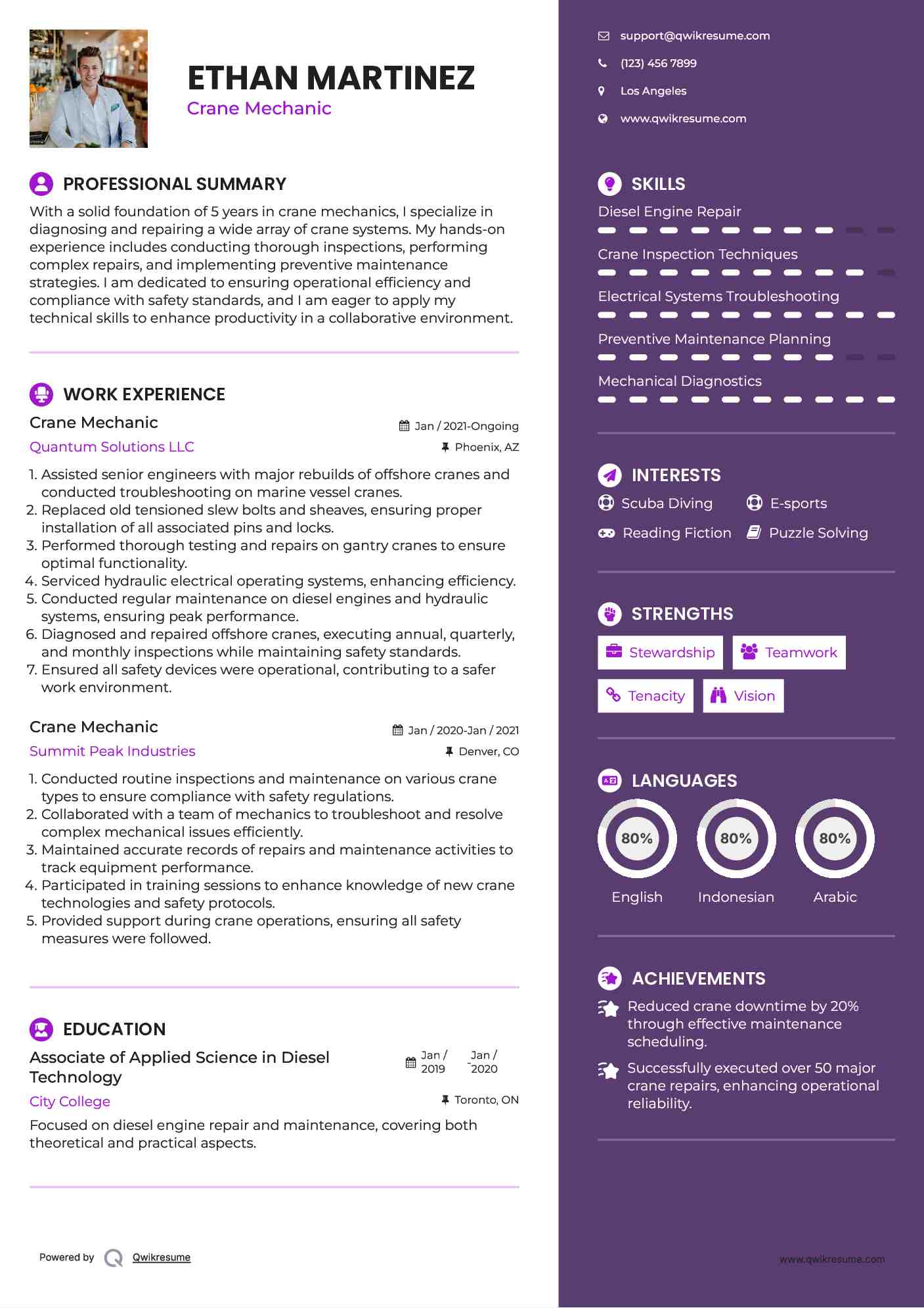 Crane Mechanic Resume Format