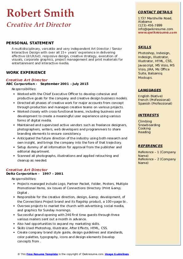 Creative Art Director Resume Samples - Creative Art Director 1609492781 Pdf 