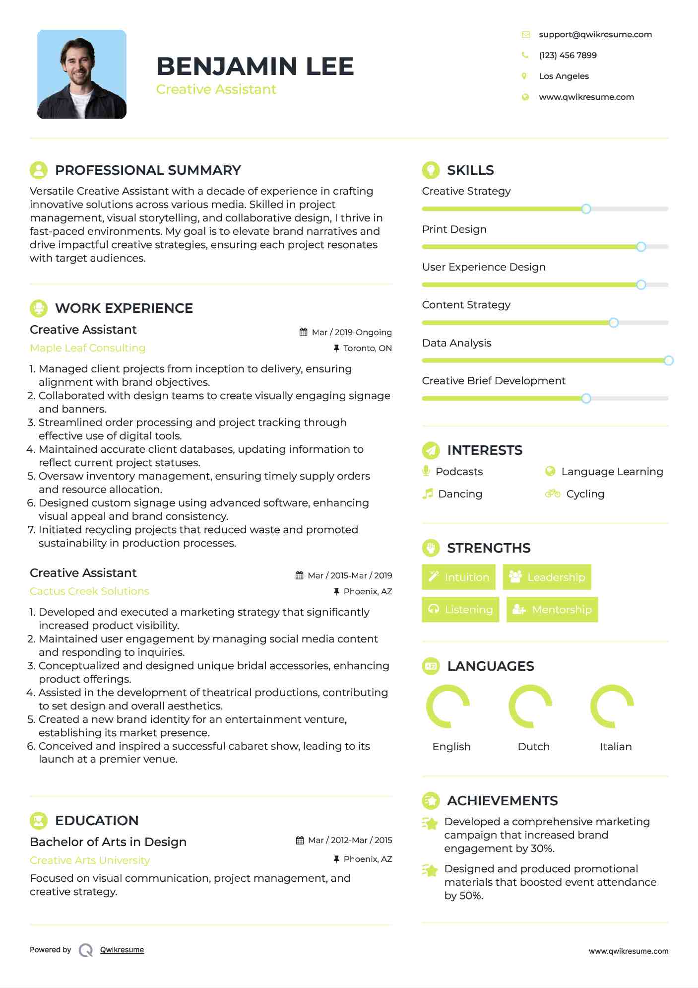 Creative Assistant Resume Model
