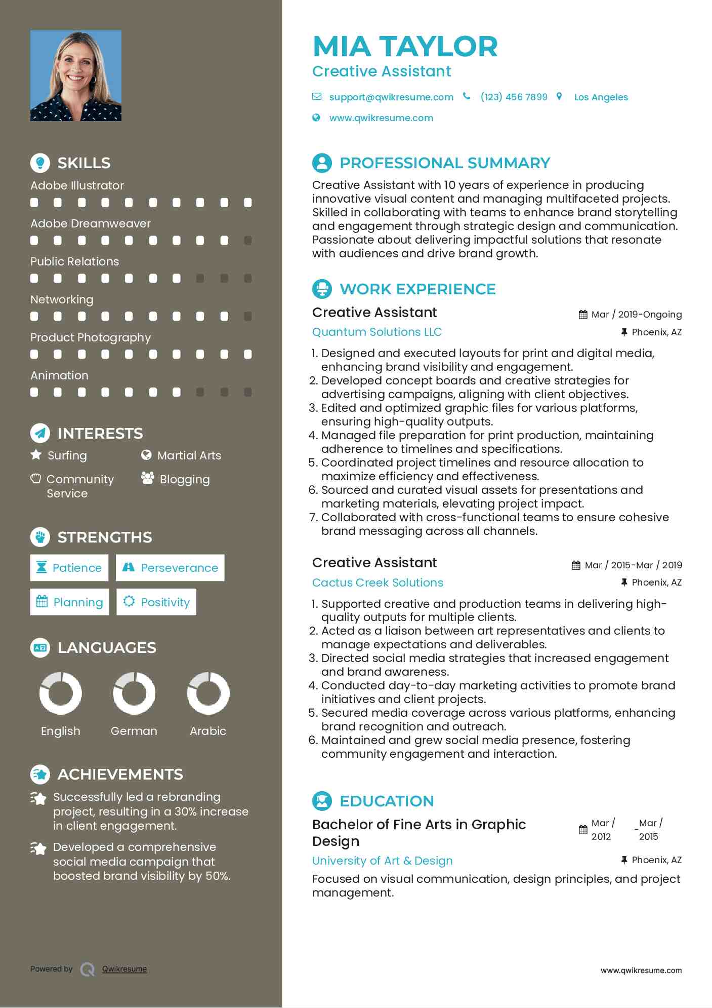 Creative Assistant Resume Example