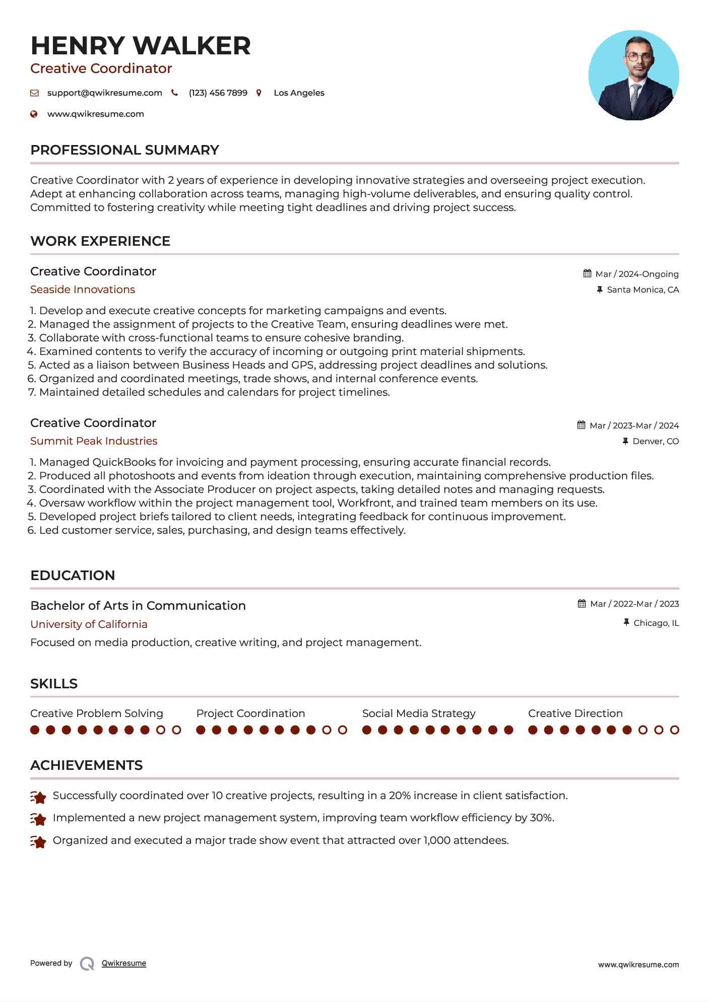 Creative Coordinator Resume Model