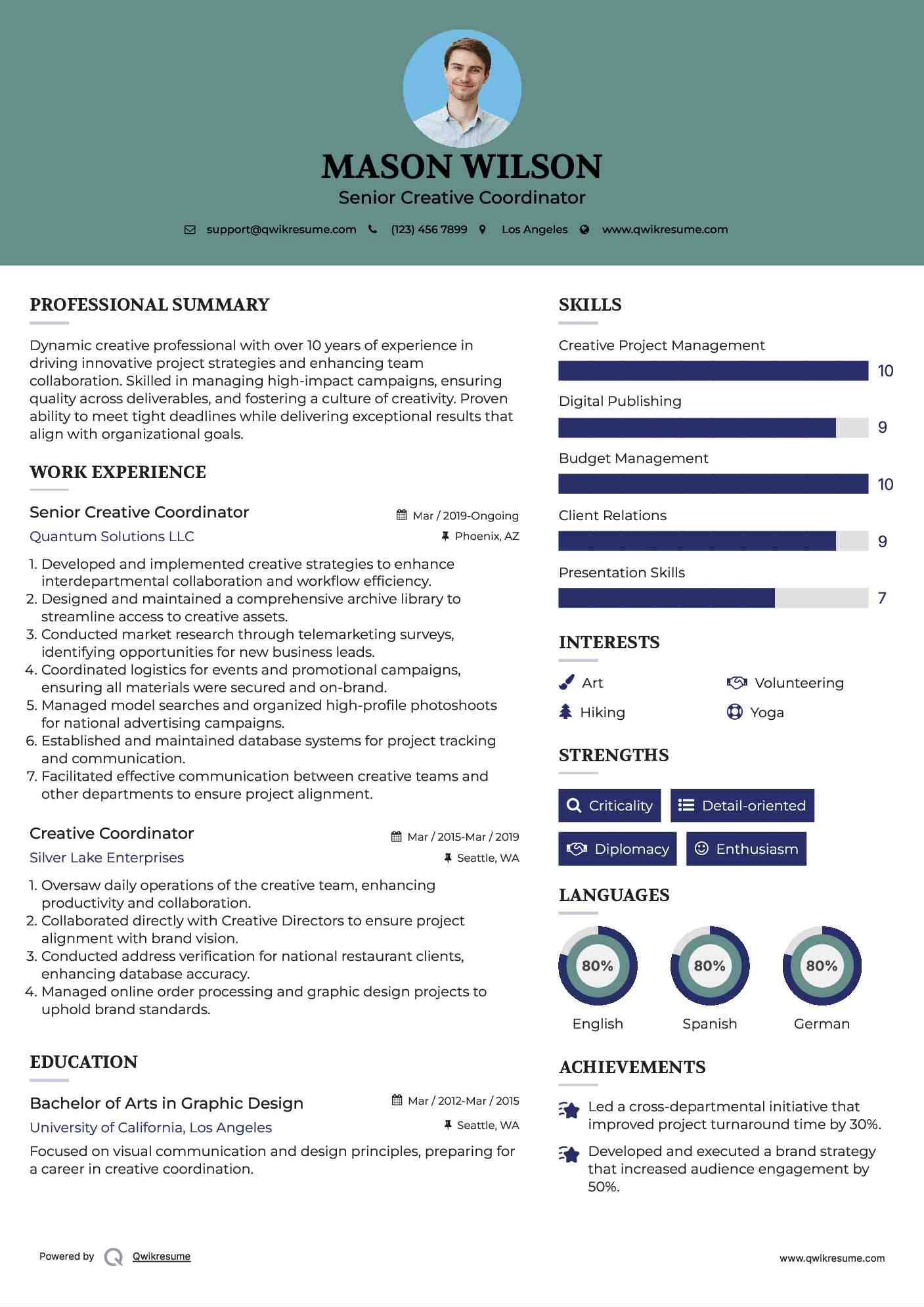 Senior Creative Coordinator Resume Sample