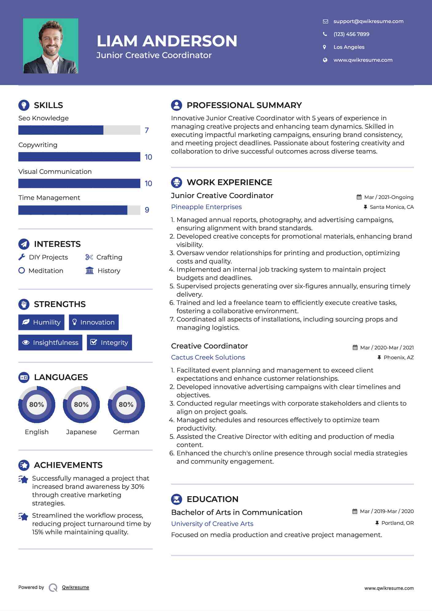 Junior Creative Coordinator Resume Template