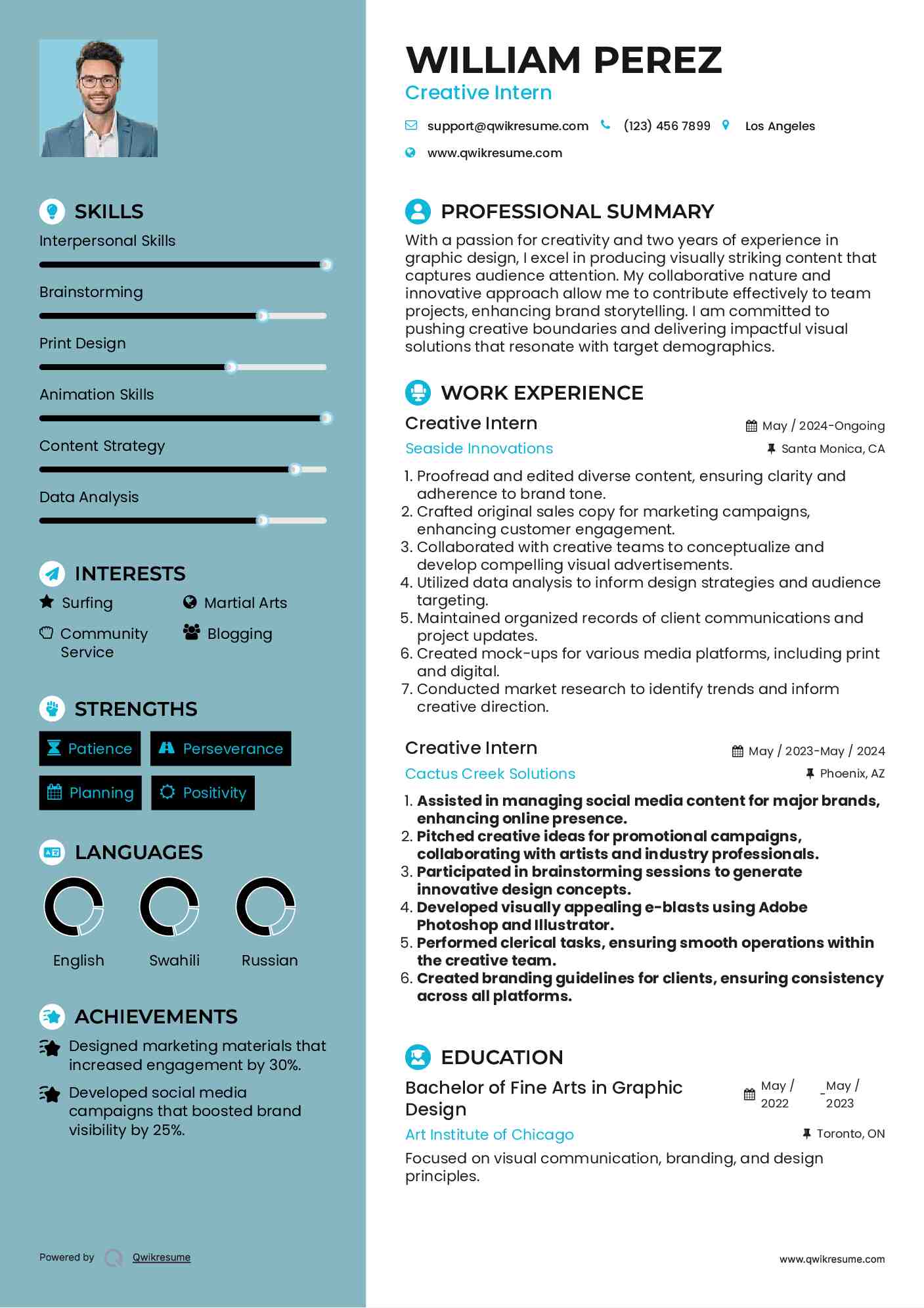 Creative Intern Resume Format