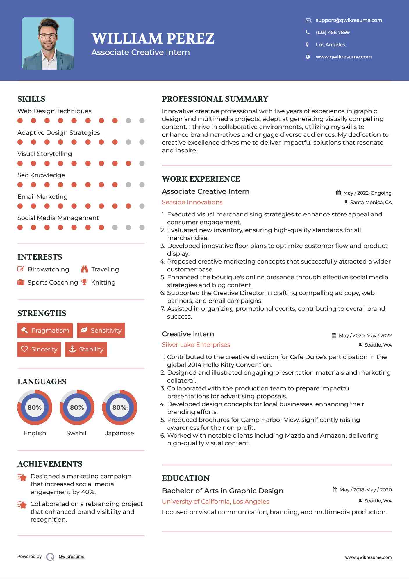Associate Creative Intern Resume Template