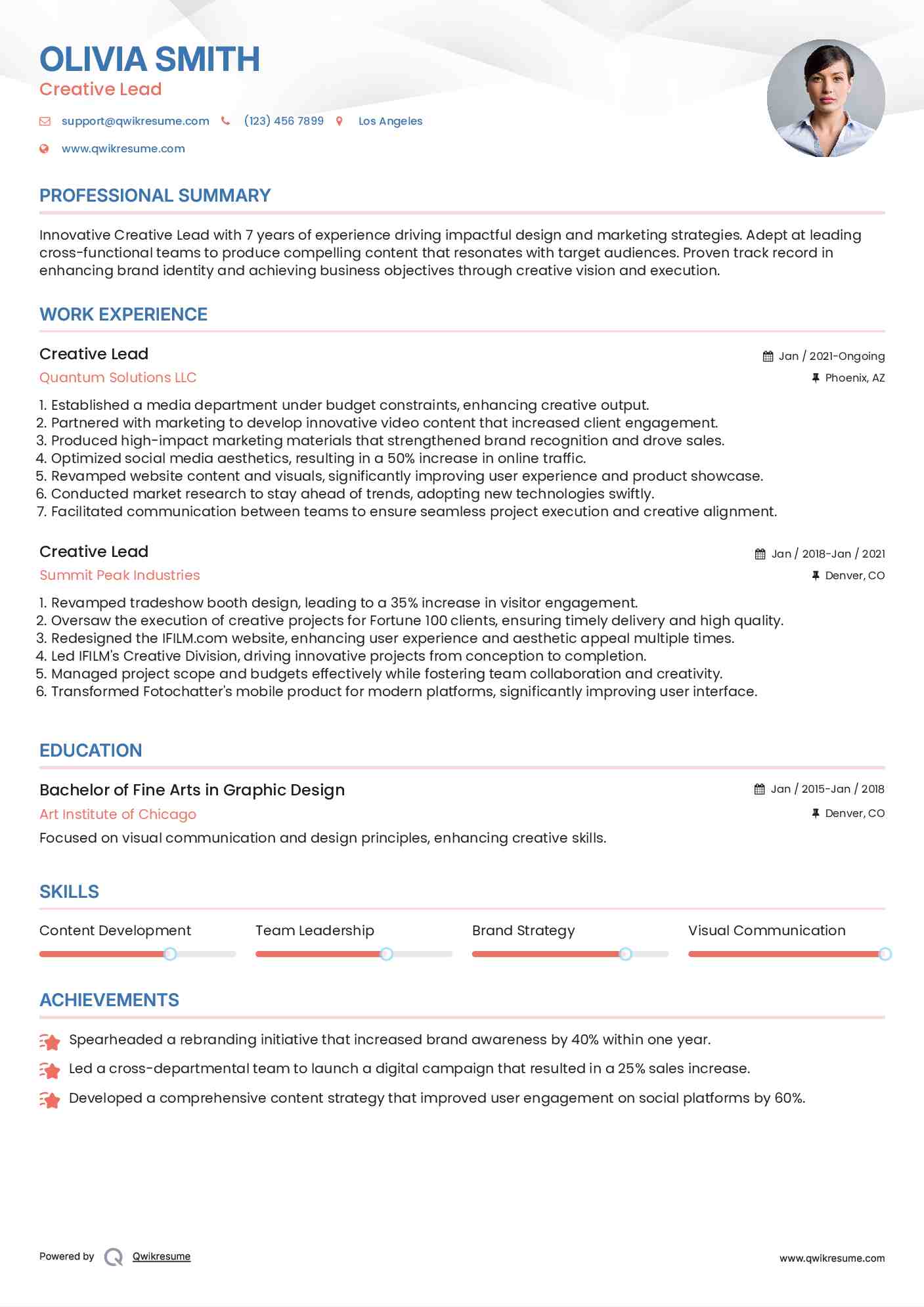 Creative Lead Resume Model