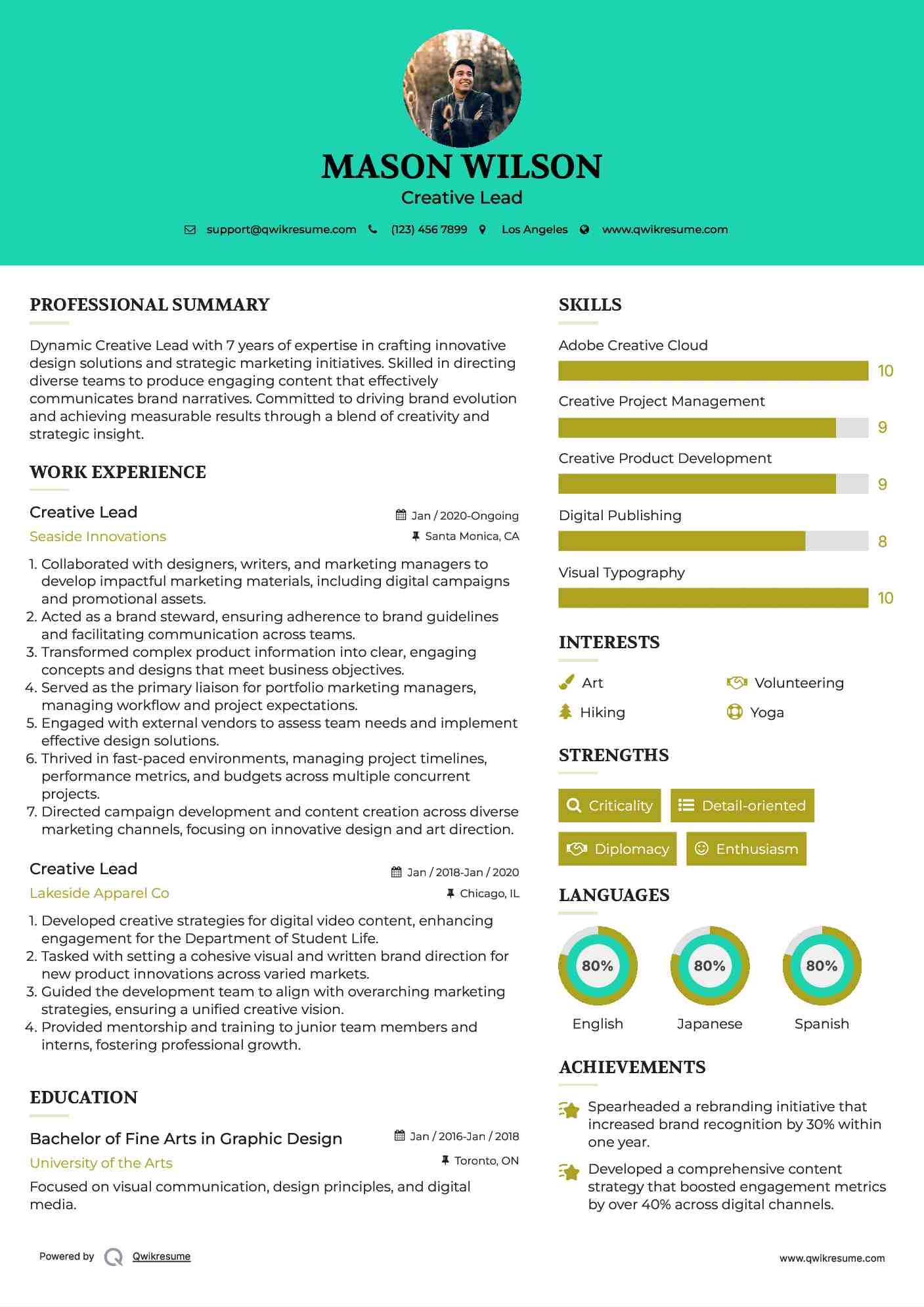 Creative Lead Resume Example
