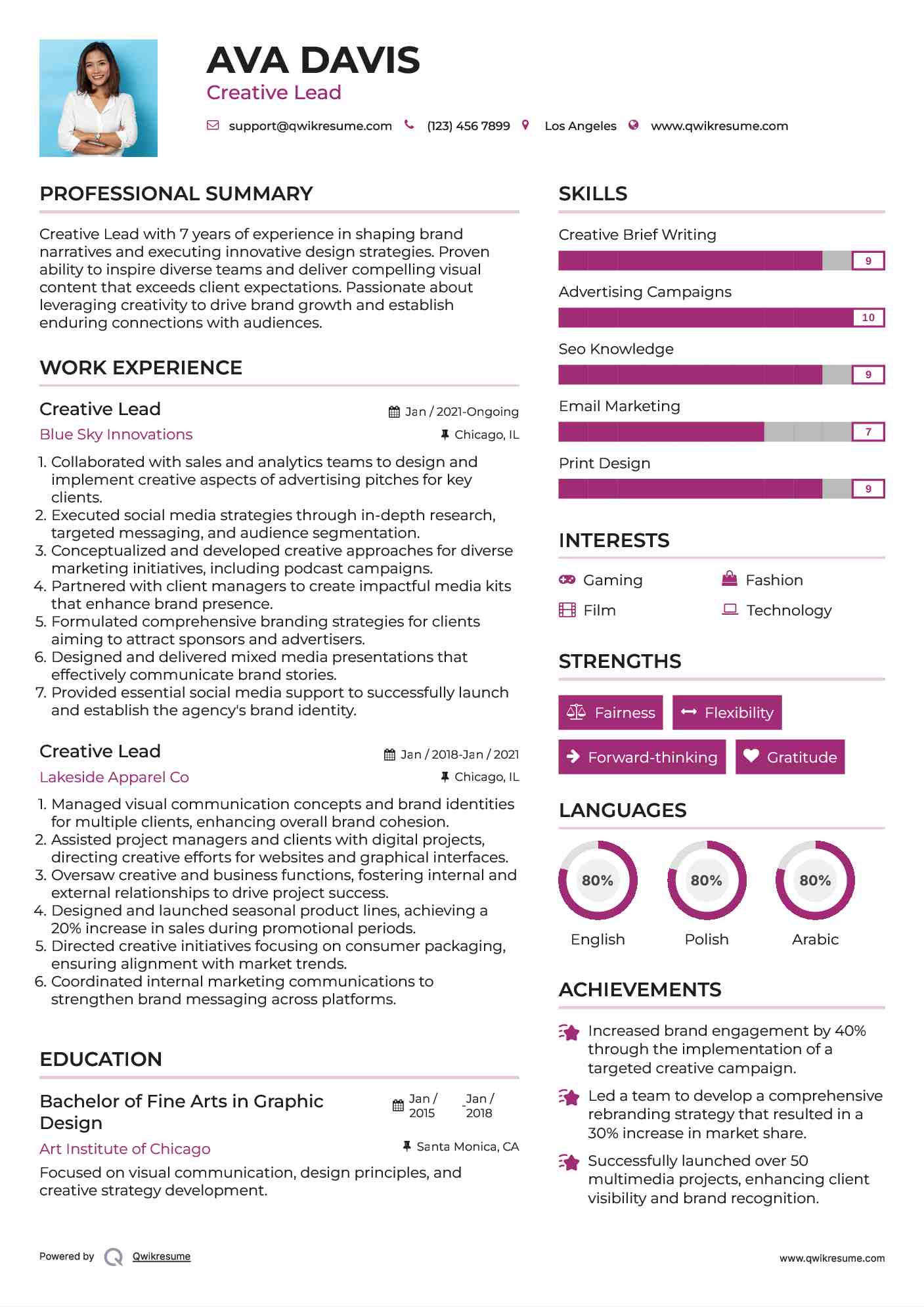 Creative Lead Resume Model