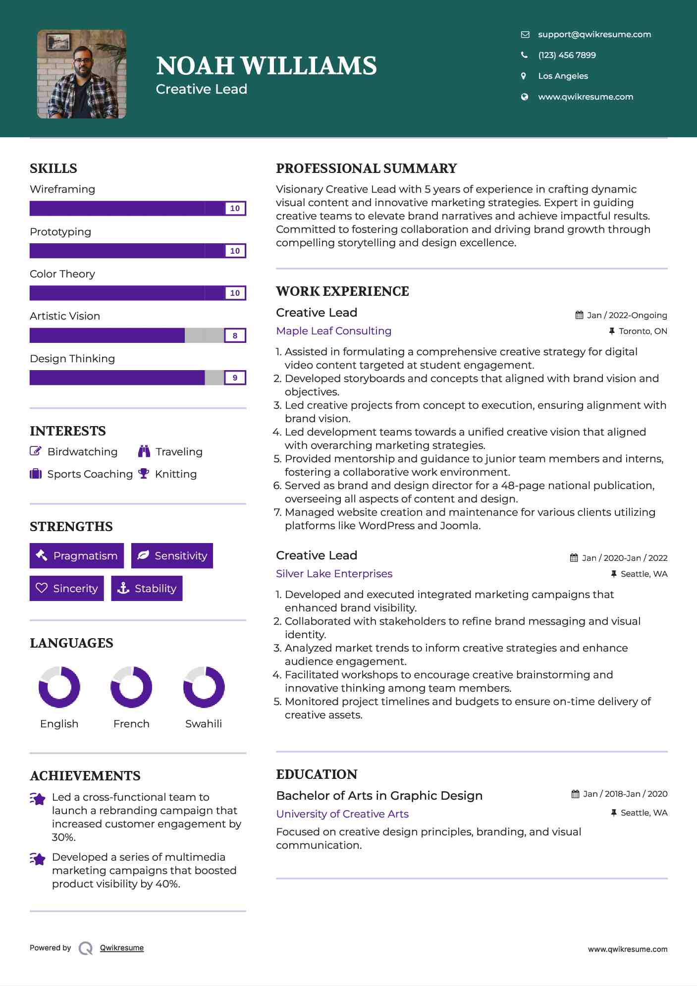 Creative Lead Resume Format
