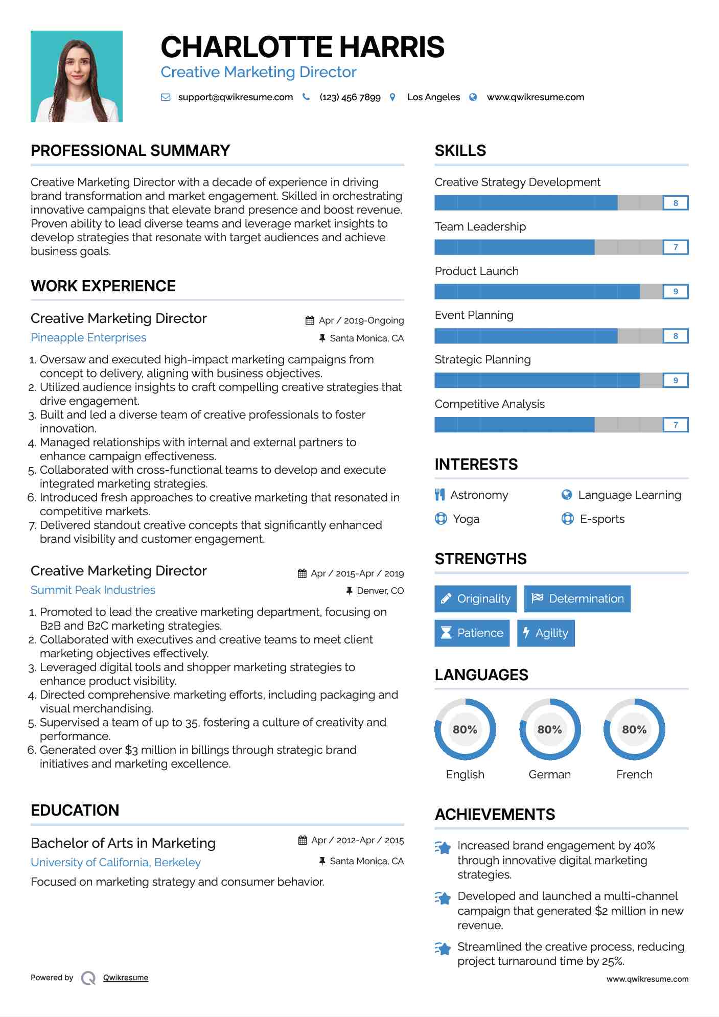 Creative Marketing Director Resume Example