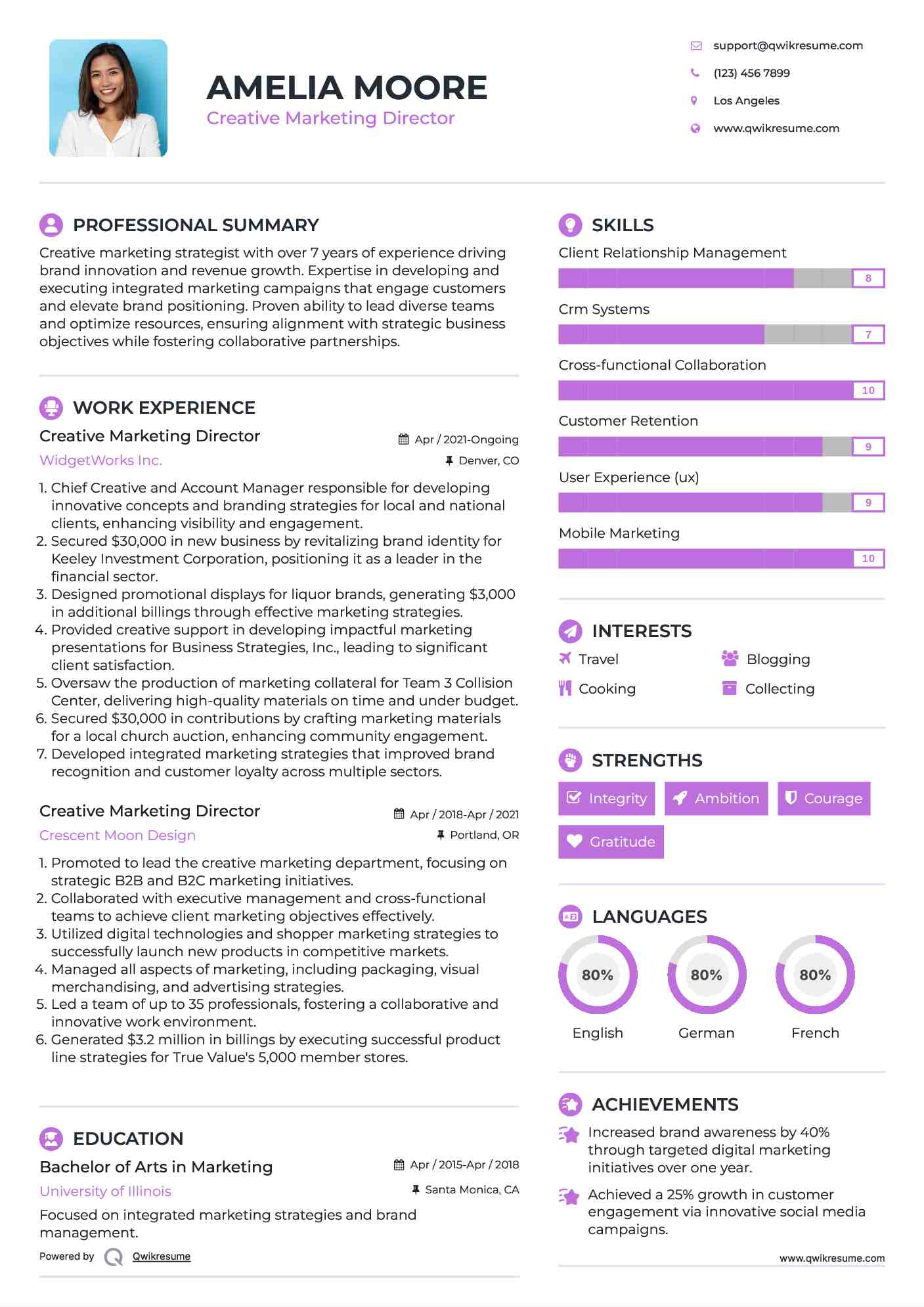 Creative Marketing Director Resume Format