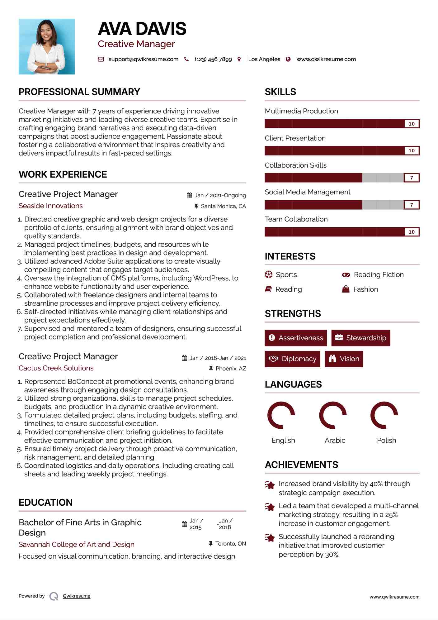 Creative Project Manager Resume Format