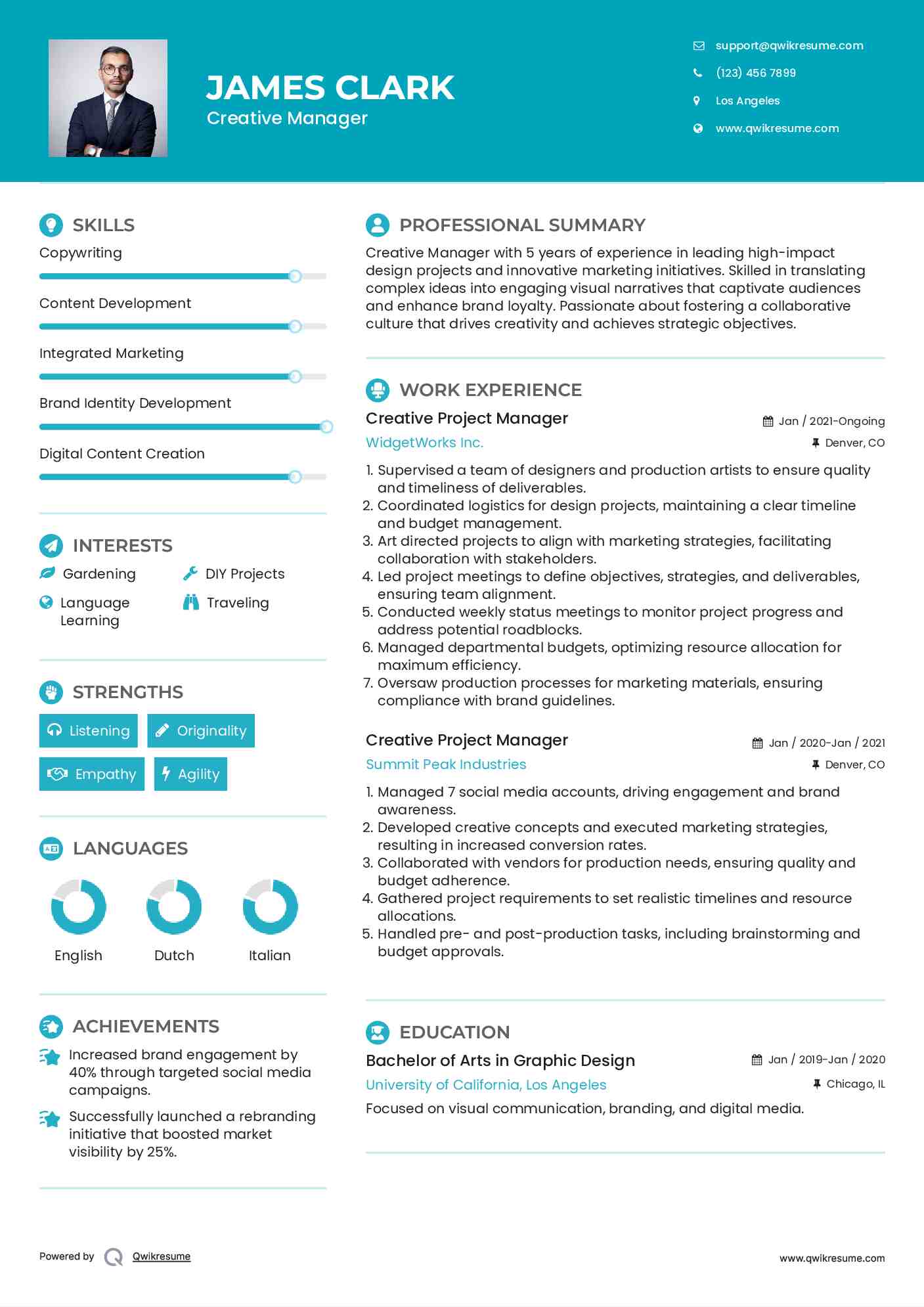 Creative Project Manager Resume Model