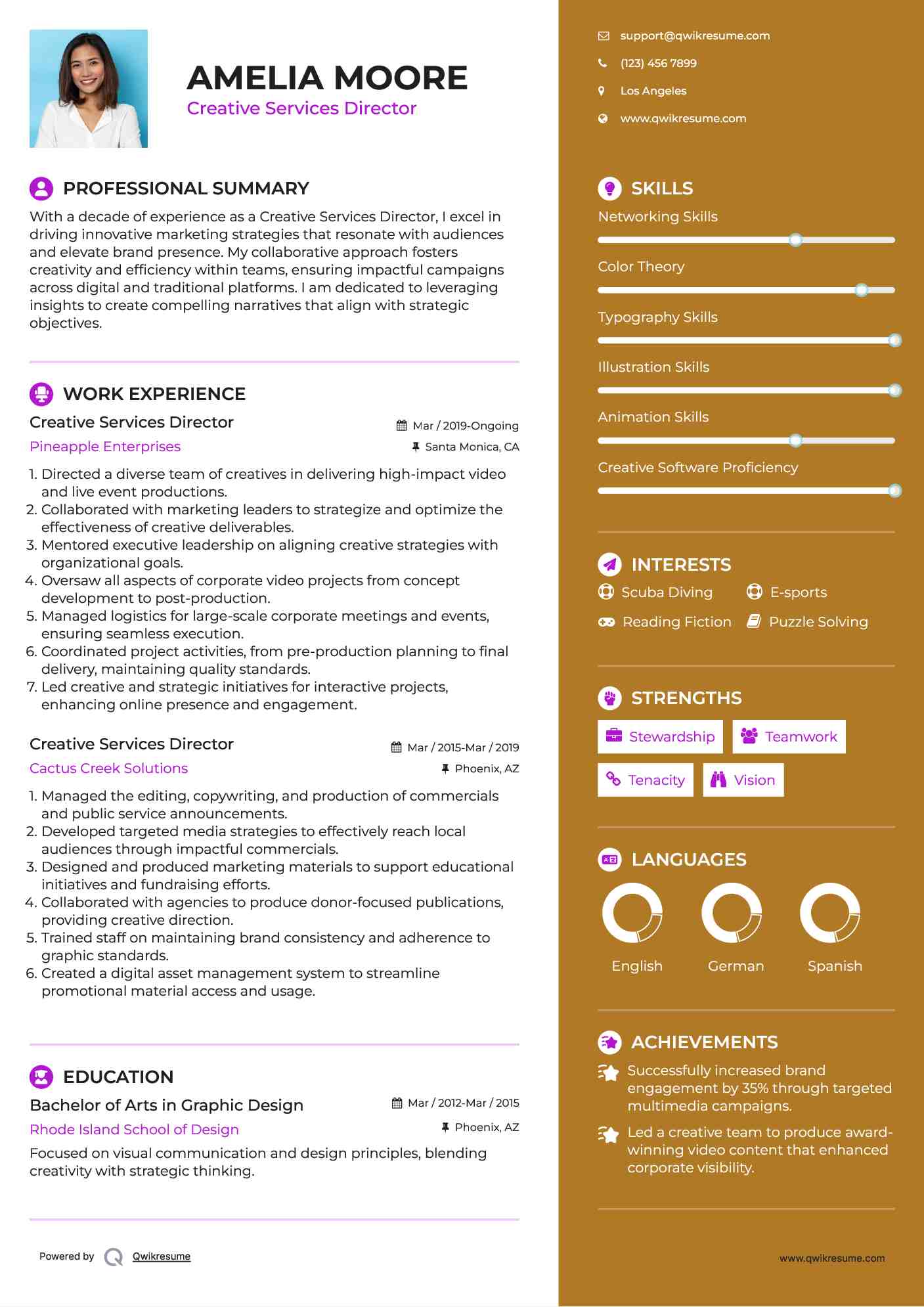 Creative Services Director Resume Sample