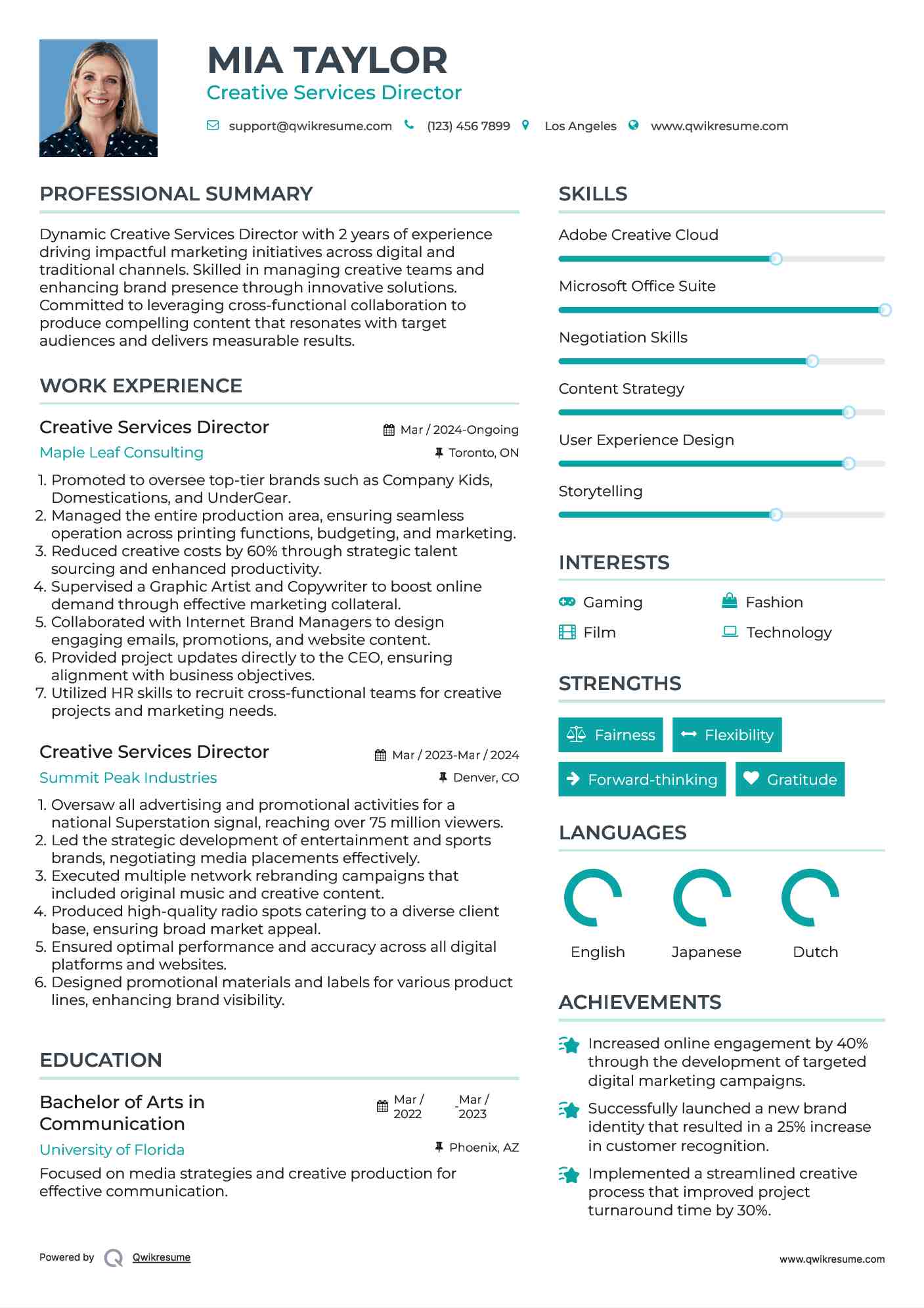 Creative Services Director Resume Template