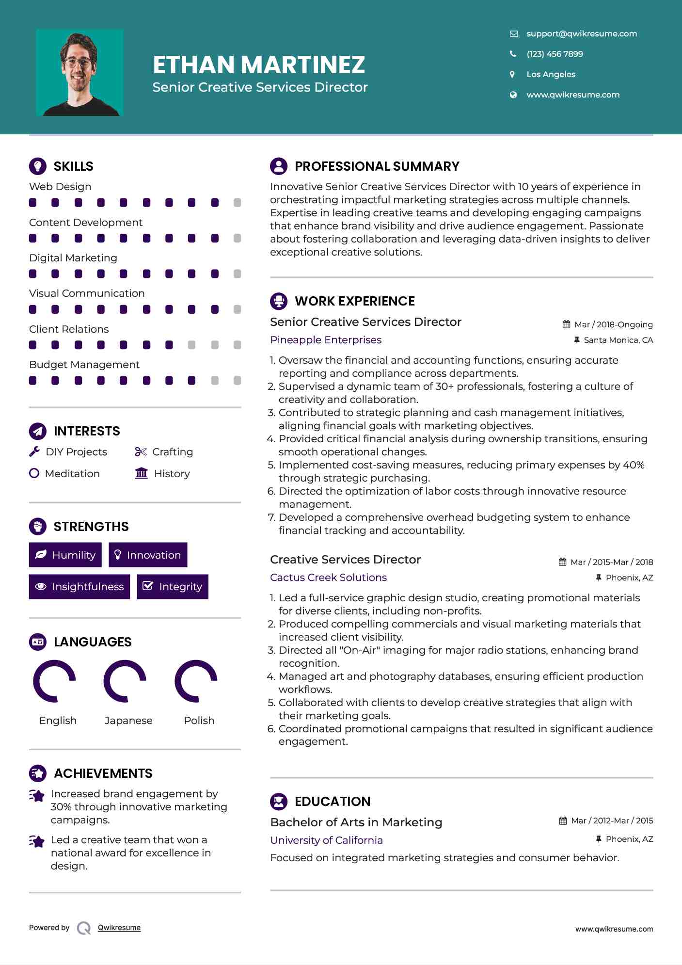 Senior Creative Services Director Resume Template