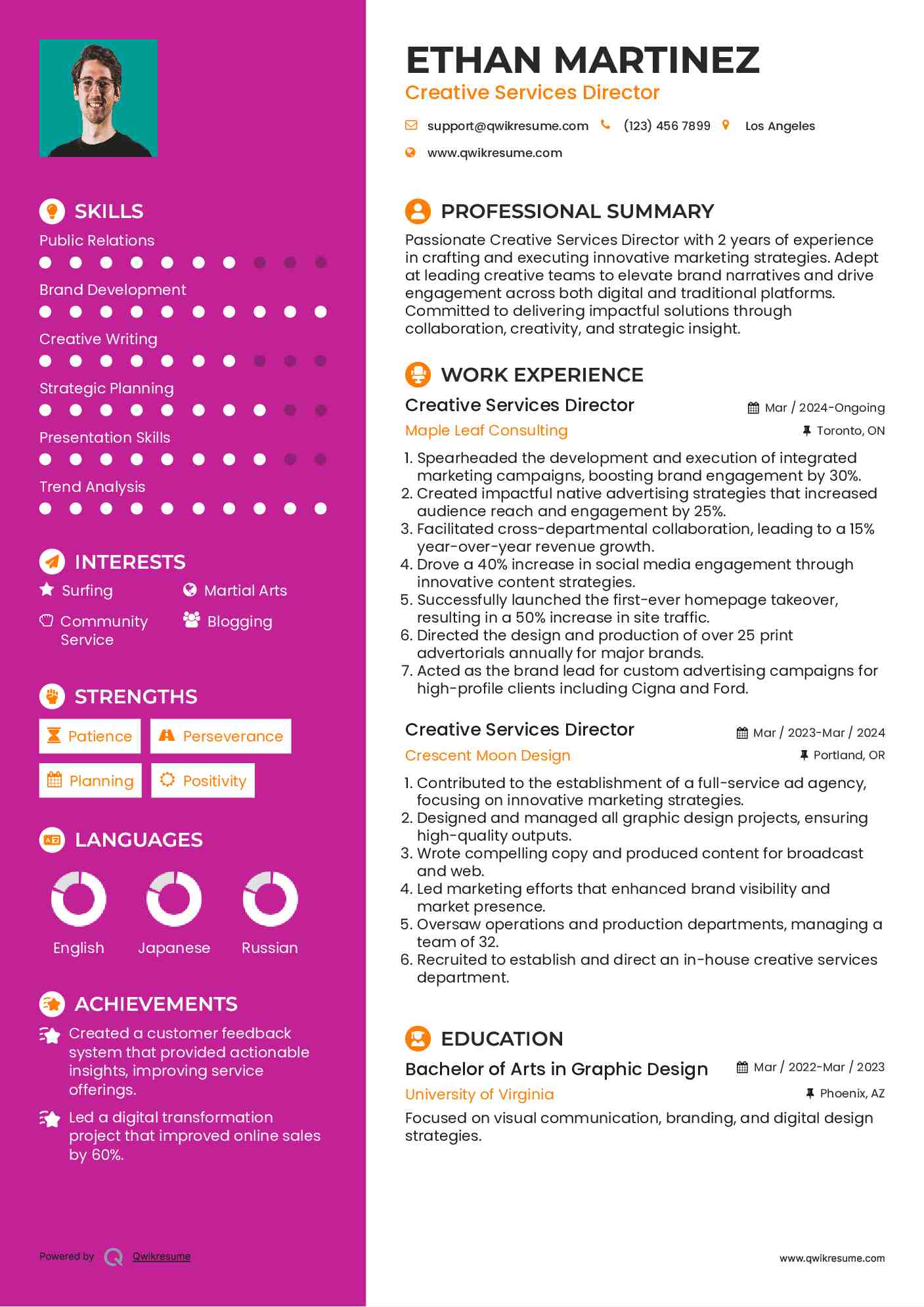 Creative Services Director Resume Template