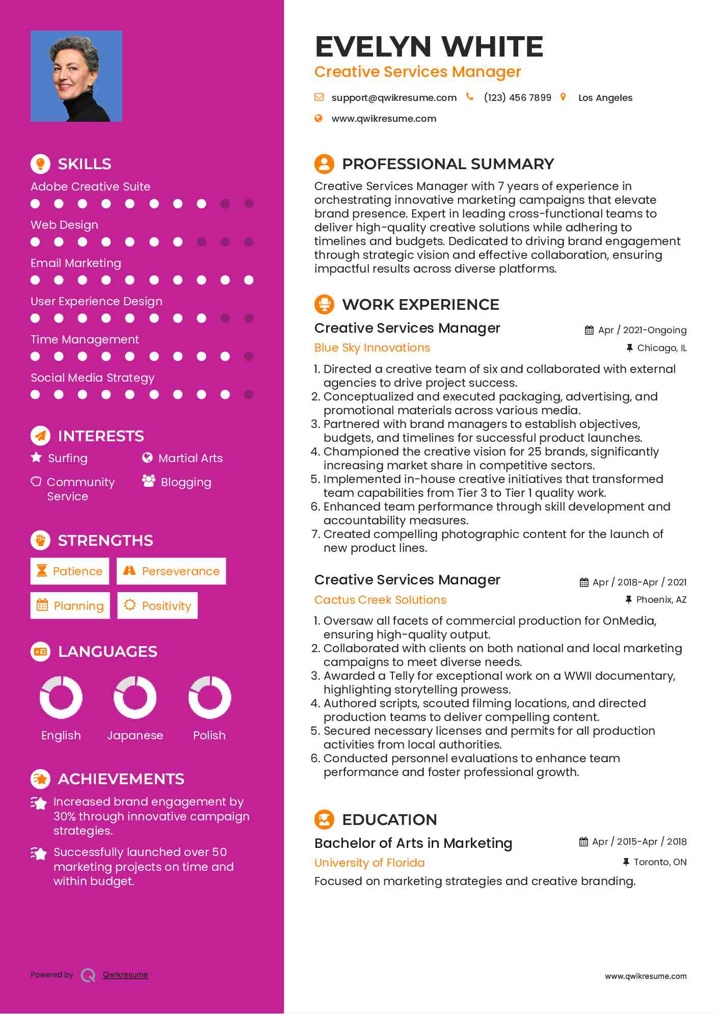 Creative Services Manager Resume Format