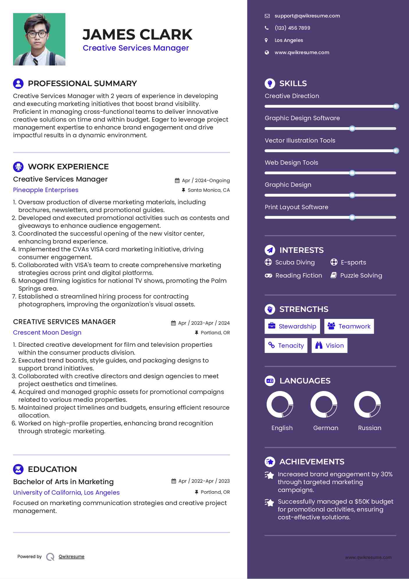 Creative Services Manager Resume Template