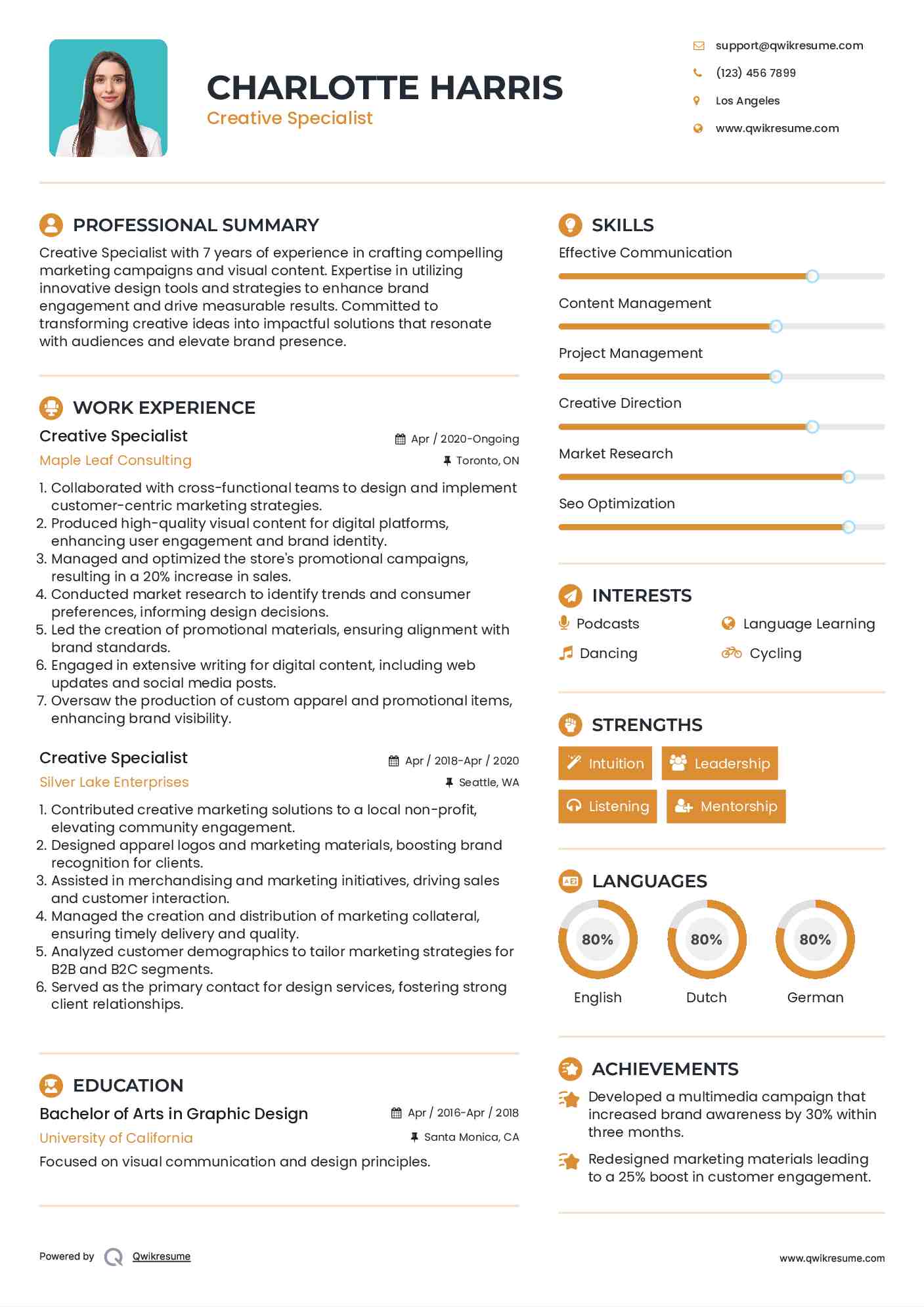 Creative Specialist Resume Sample