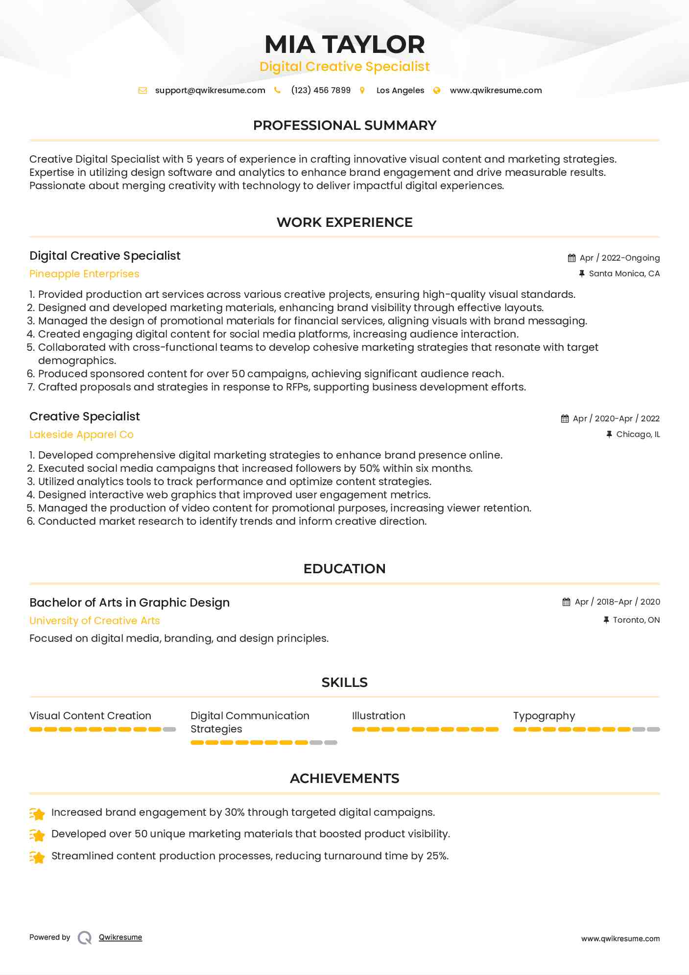 Digital Creative Specialist Resume Template