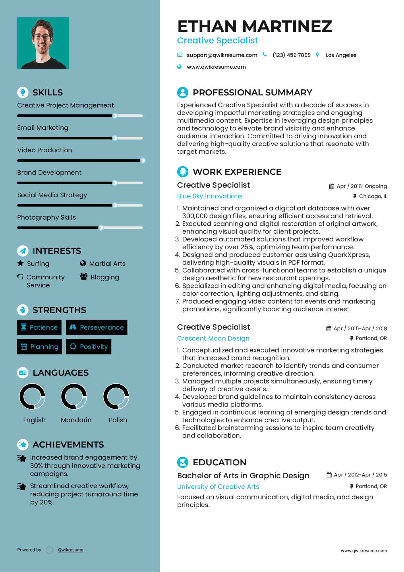 Creative Specialist Resume Model