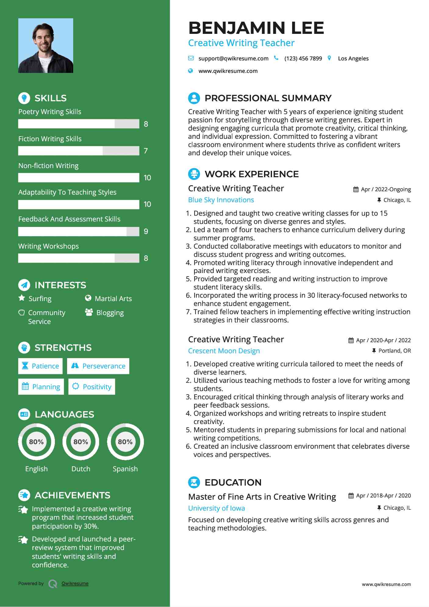 Creative Writing Teacher Resume Format