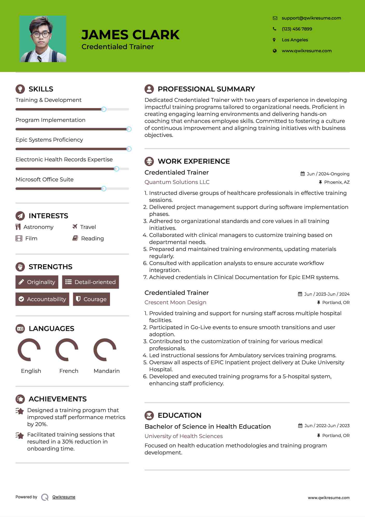 Credentialed Trainer Resume Example