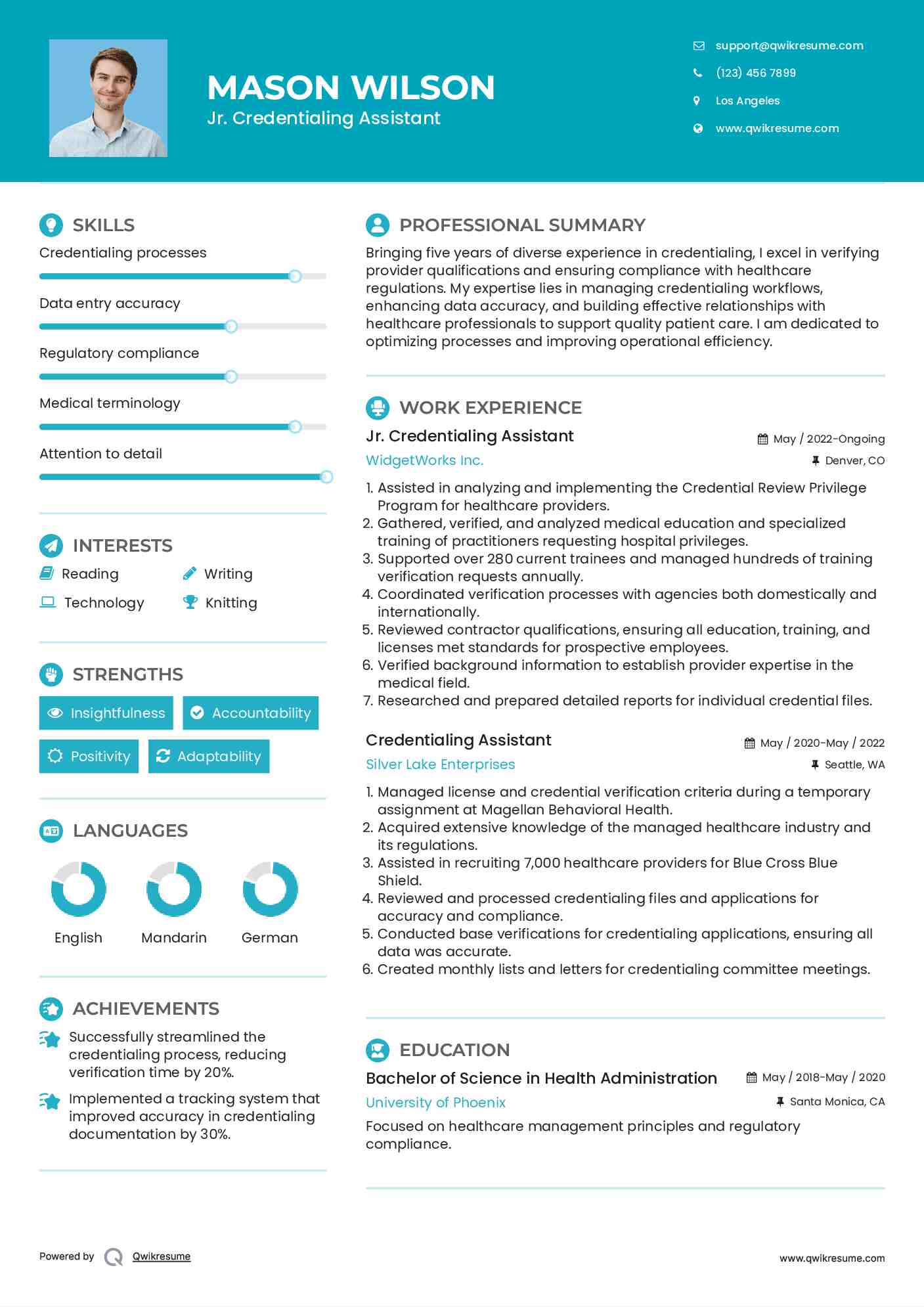 Jr. Credentialing Assistant Resume Sample