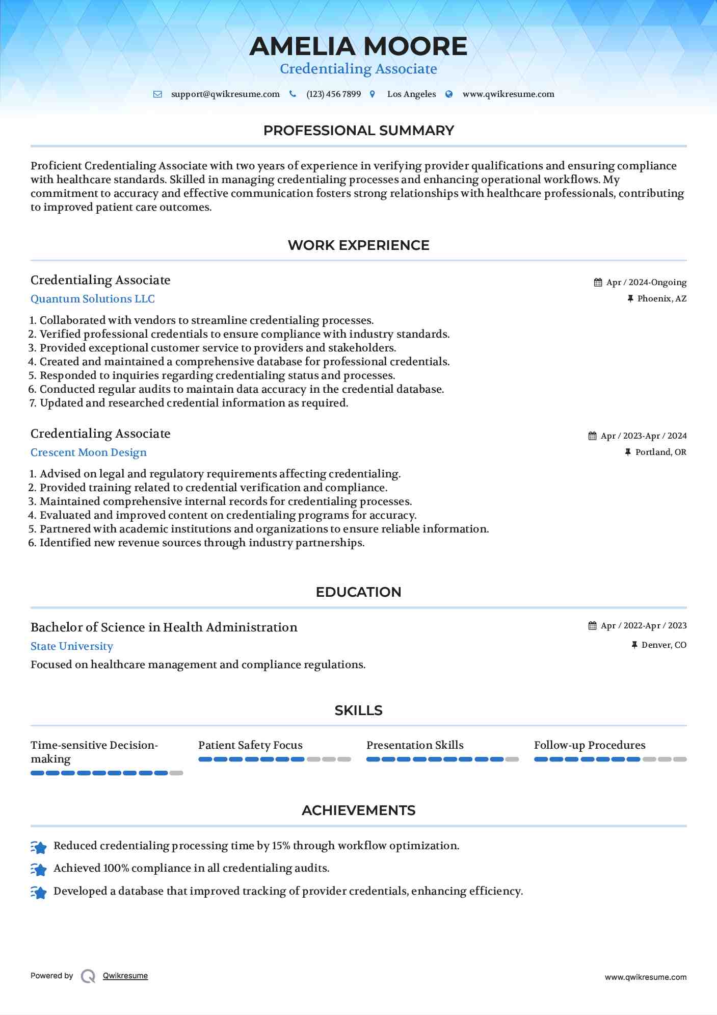 Credentialing Associate Resume Template