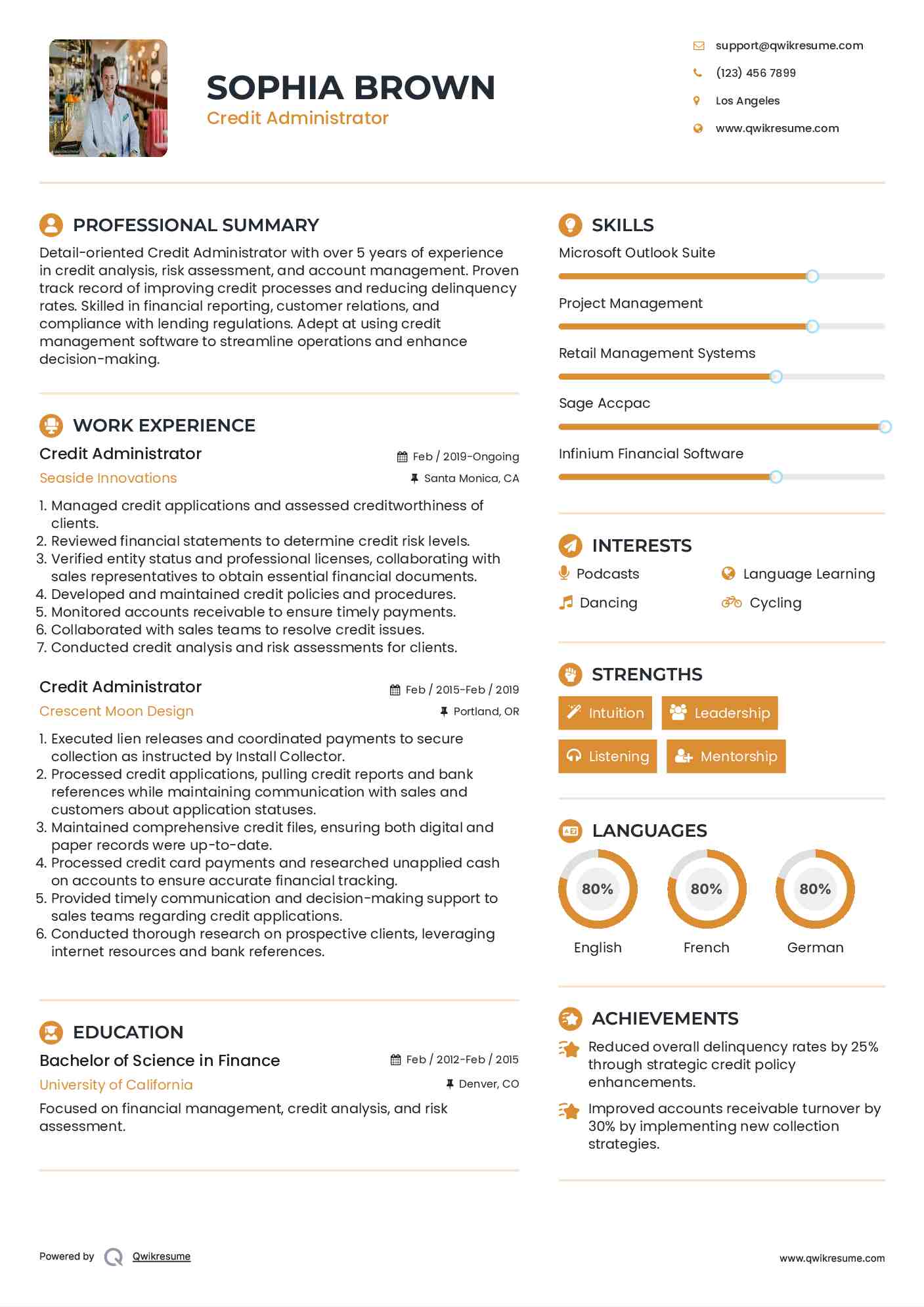 Credit Administrator Resume Sample