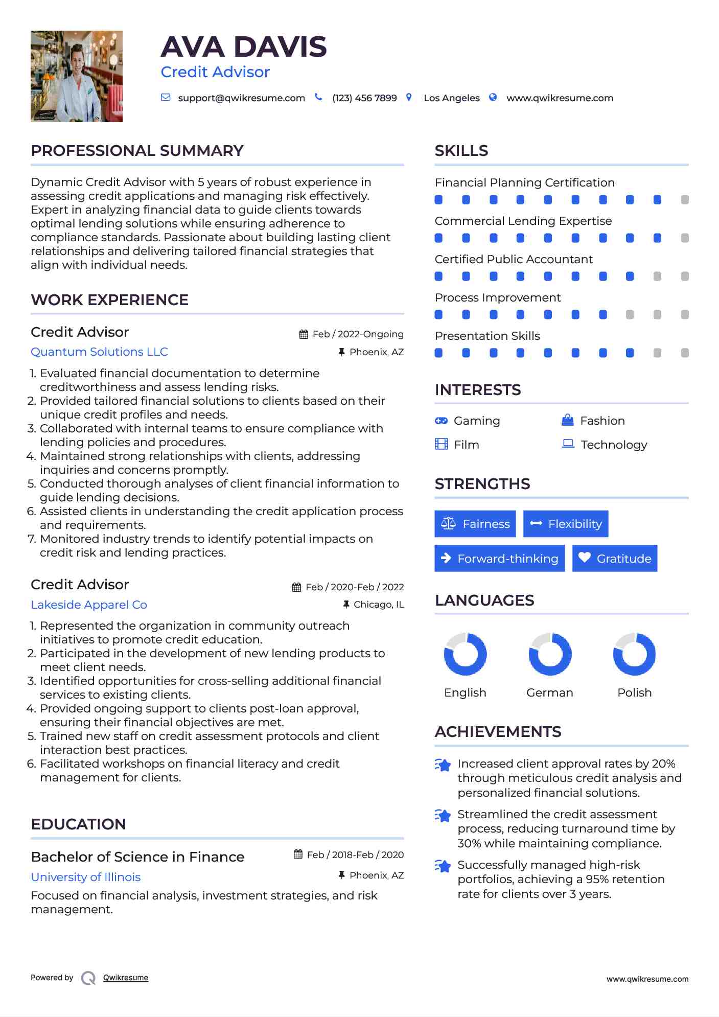Credit Advisor Resume Model