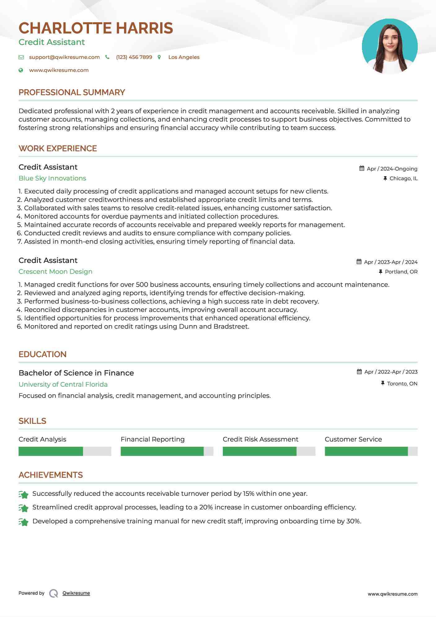 Credit Assistant Resume Format