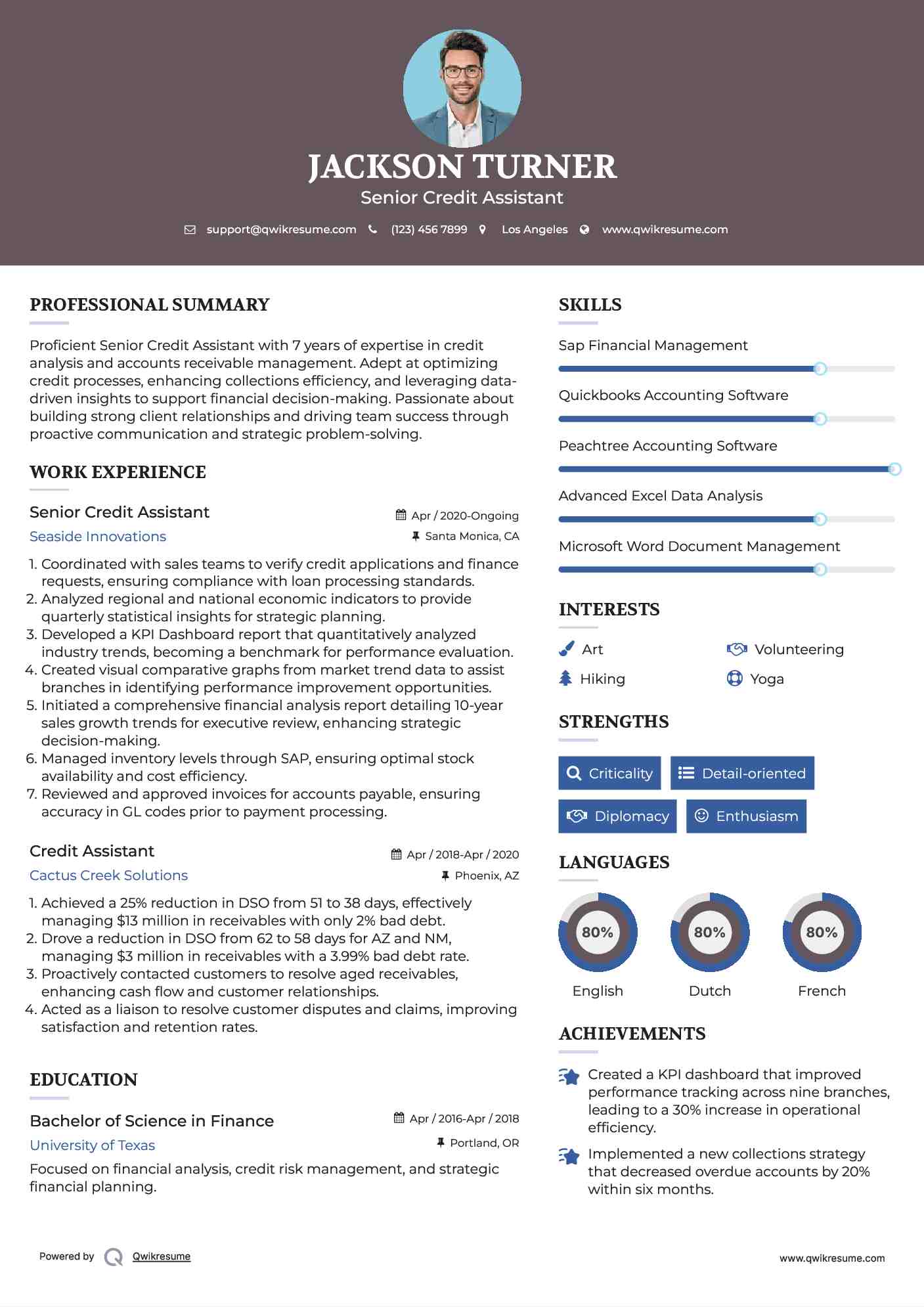 Senior Credit Assistant Resume Format