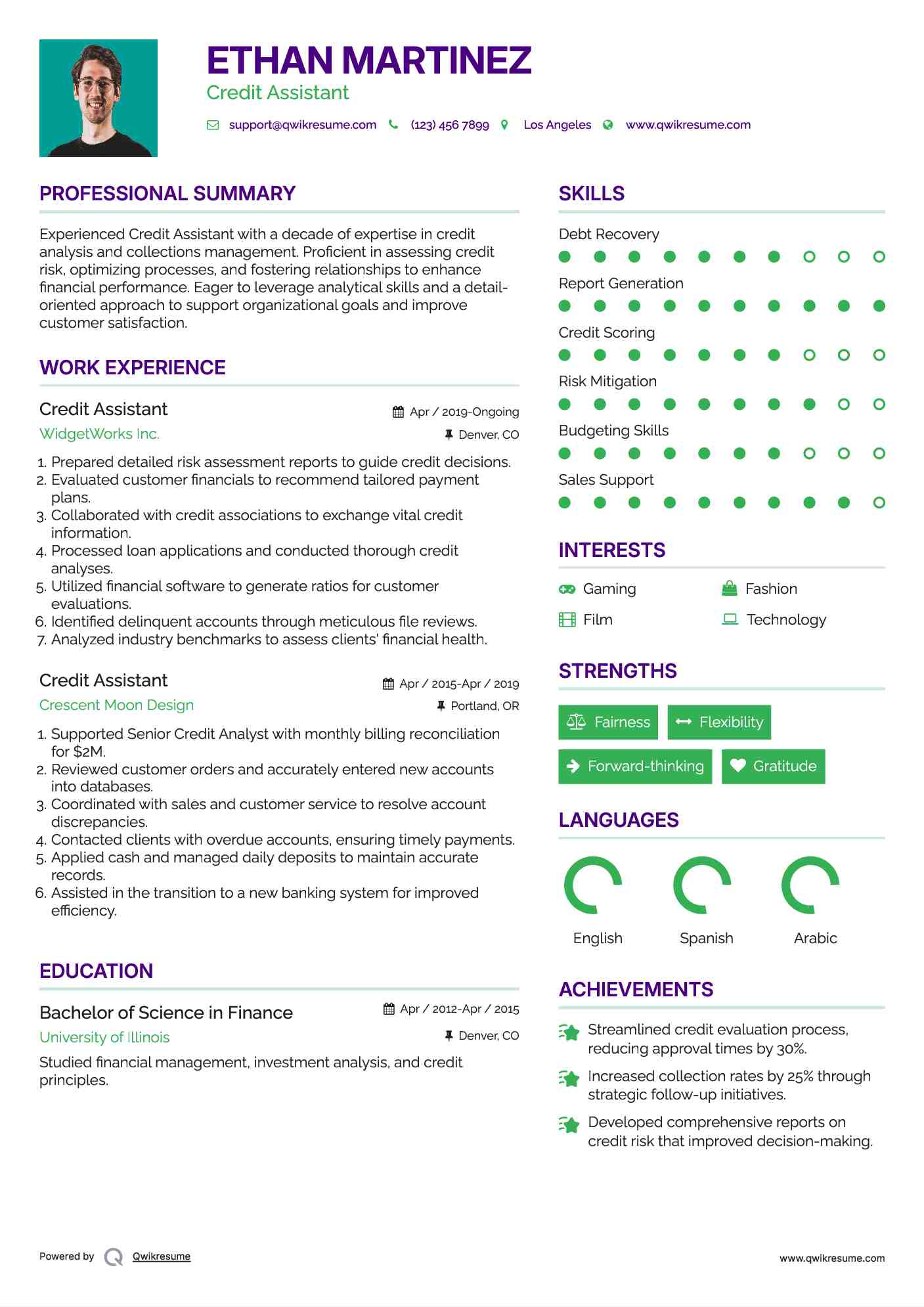 Credit Assistant Resume Format
