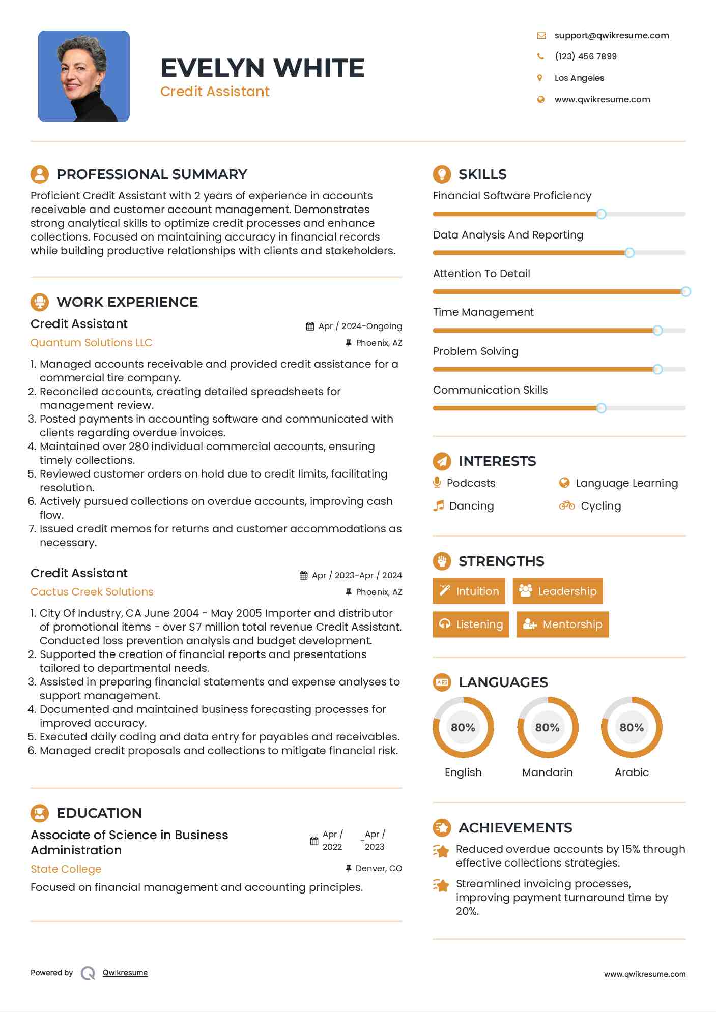 Credit Assistant Resume Example