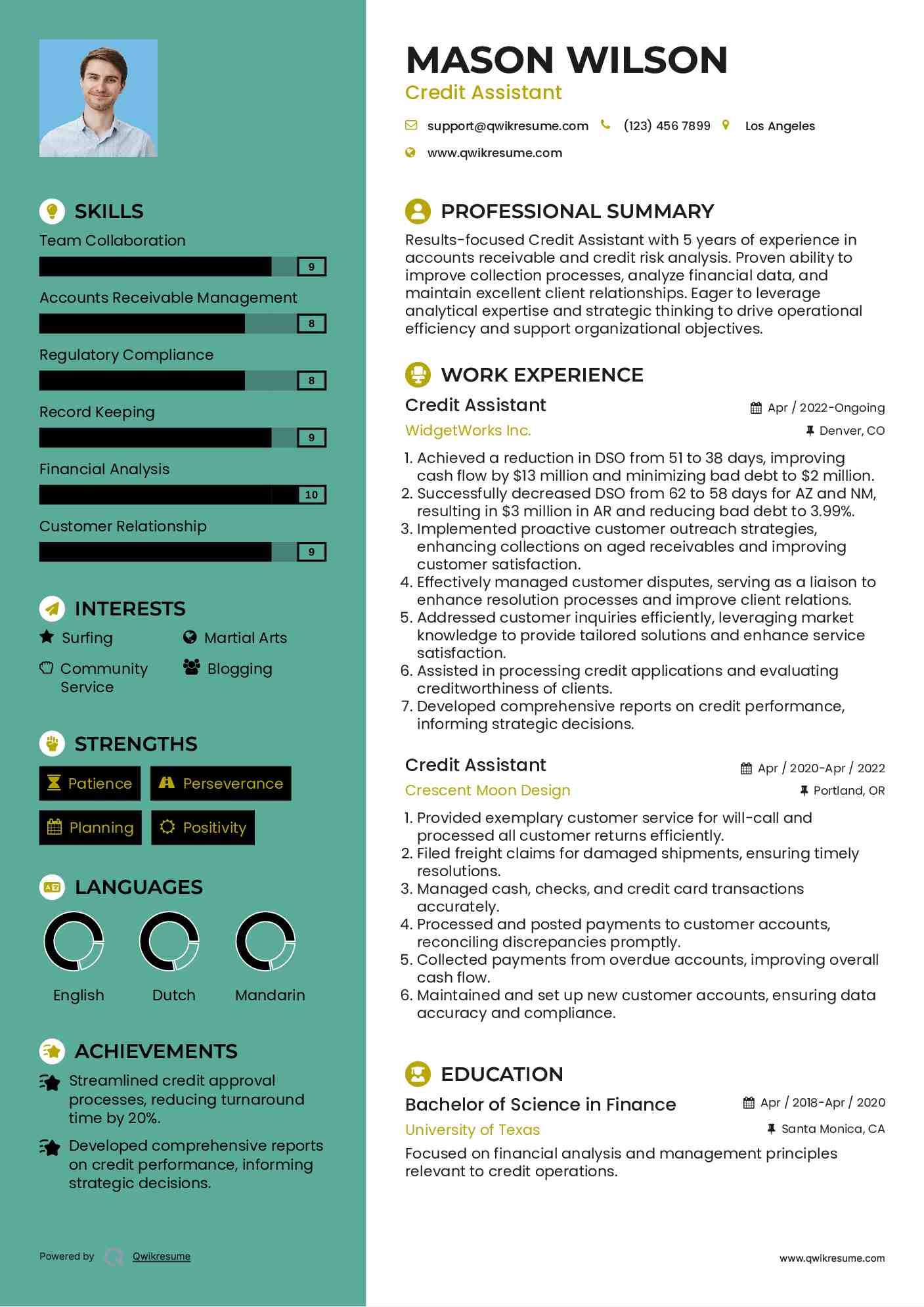 Credit Assistant Resume Model