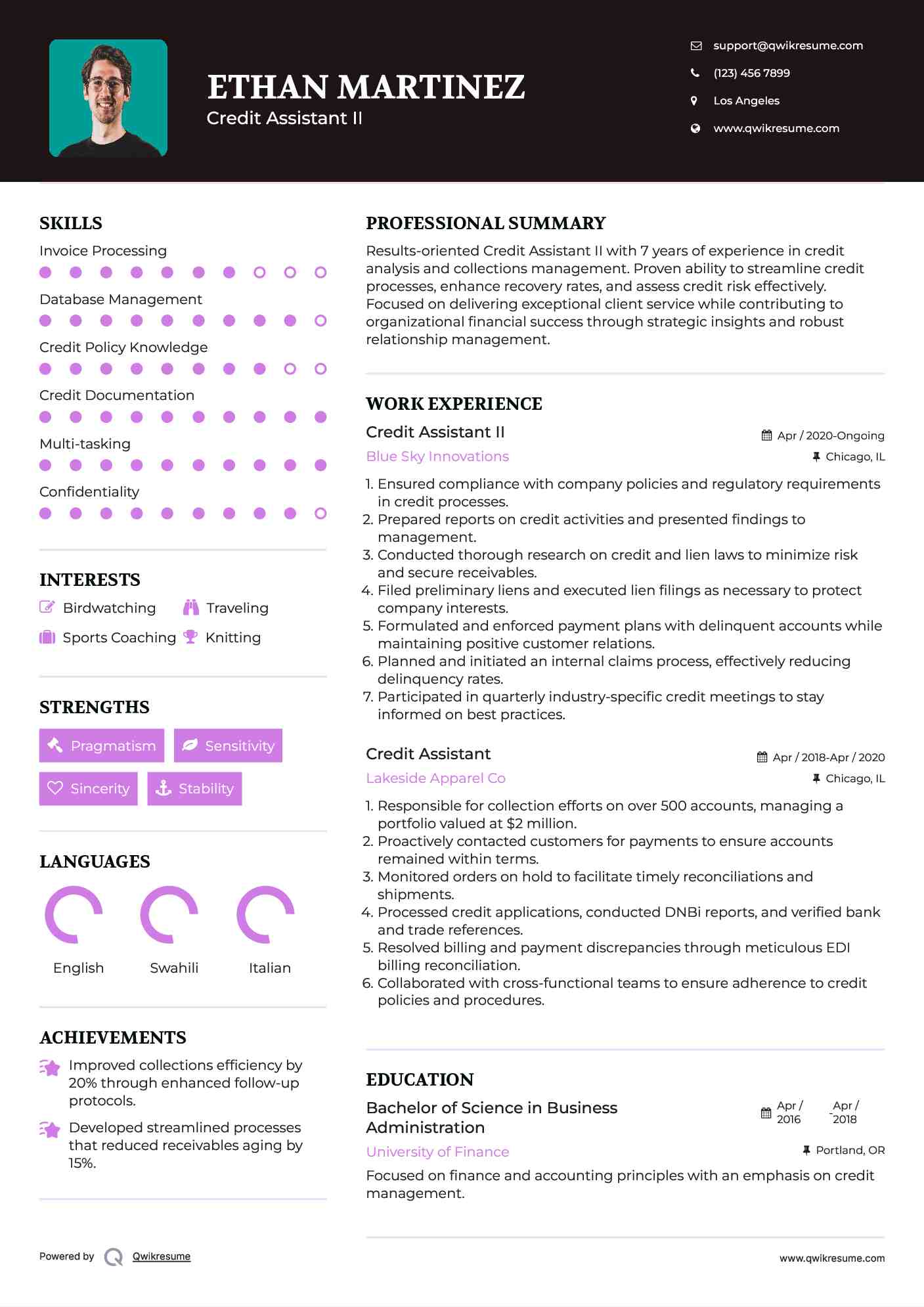 Credit Assistant II Resume Template