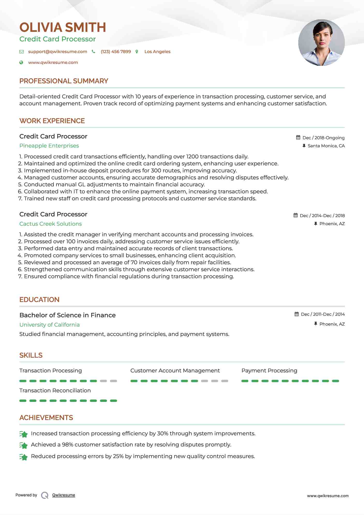 Credit Card Processor Resume Format