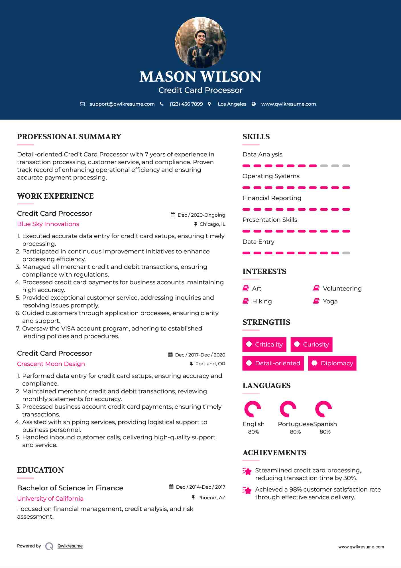 Credit Card Processor Resume Template